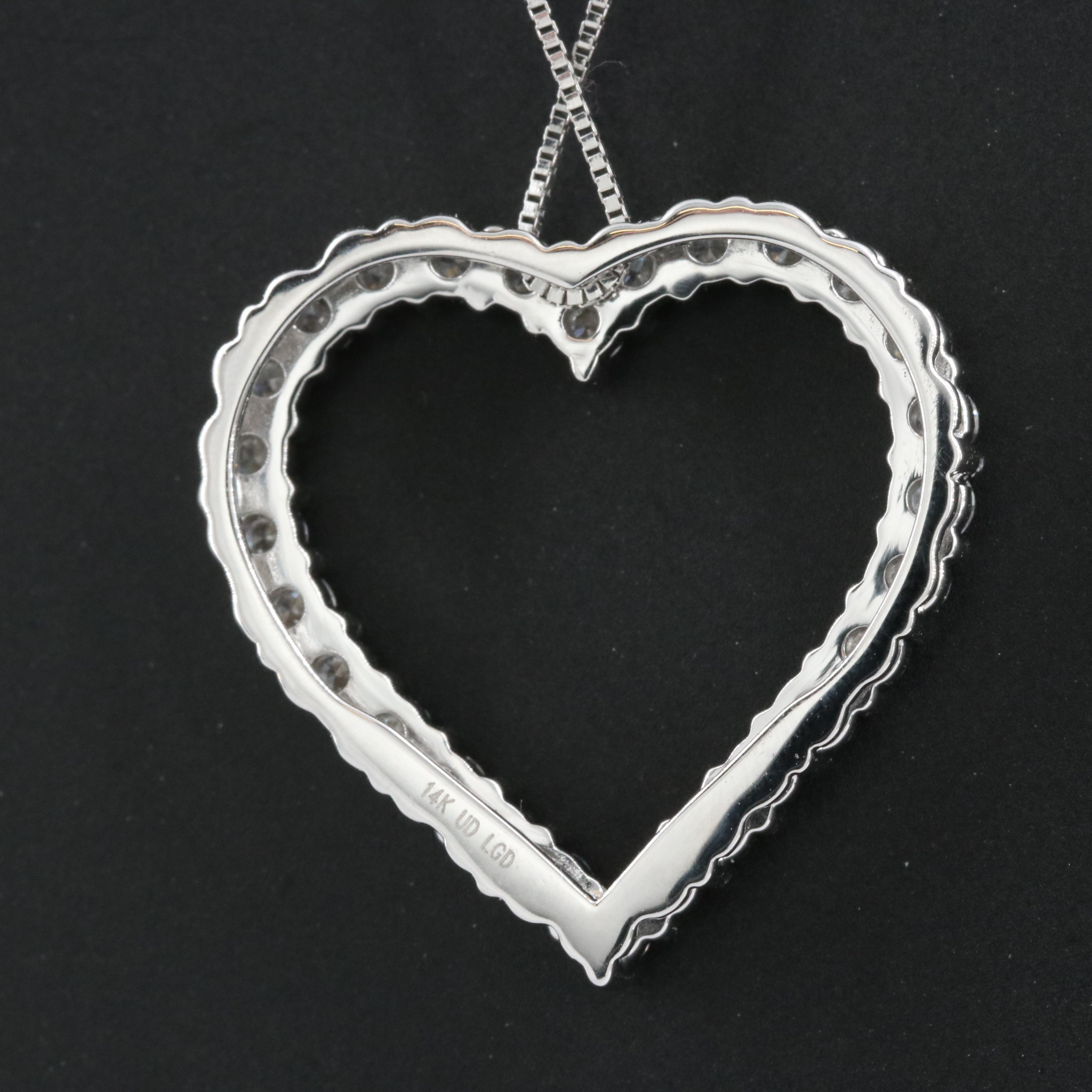 14K 1.00 CTW Lab Grown Diamond Heart Pendant Necklace with IGI Report