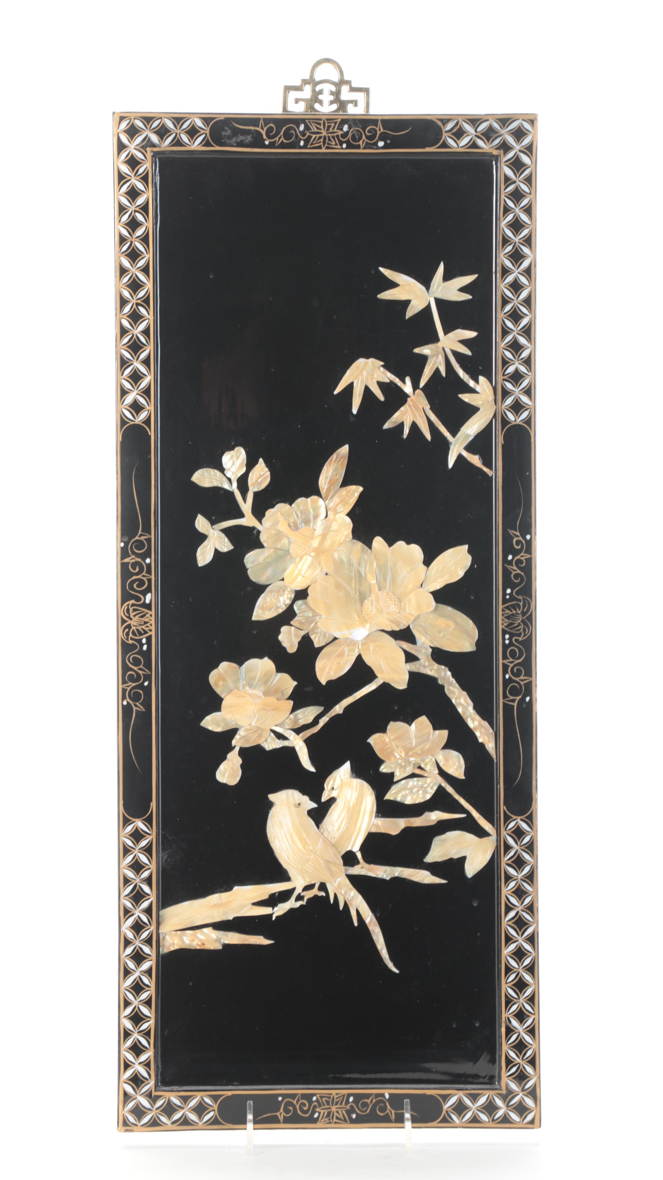 Four Chinese Shell-Inlaid Lacquered Panels