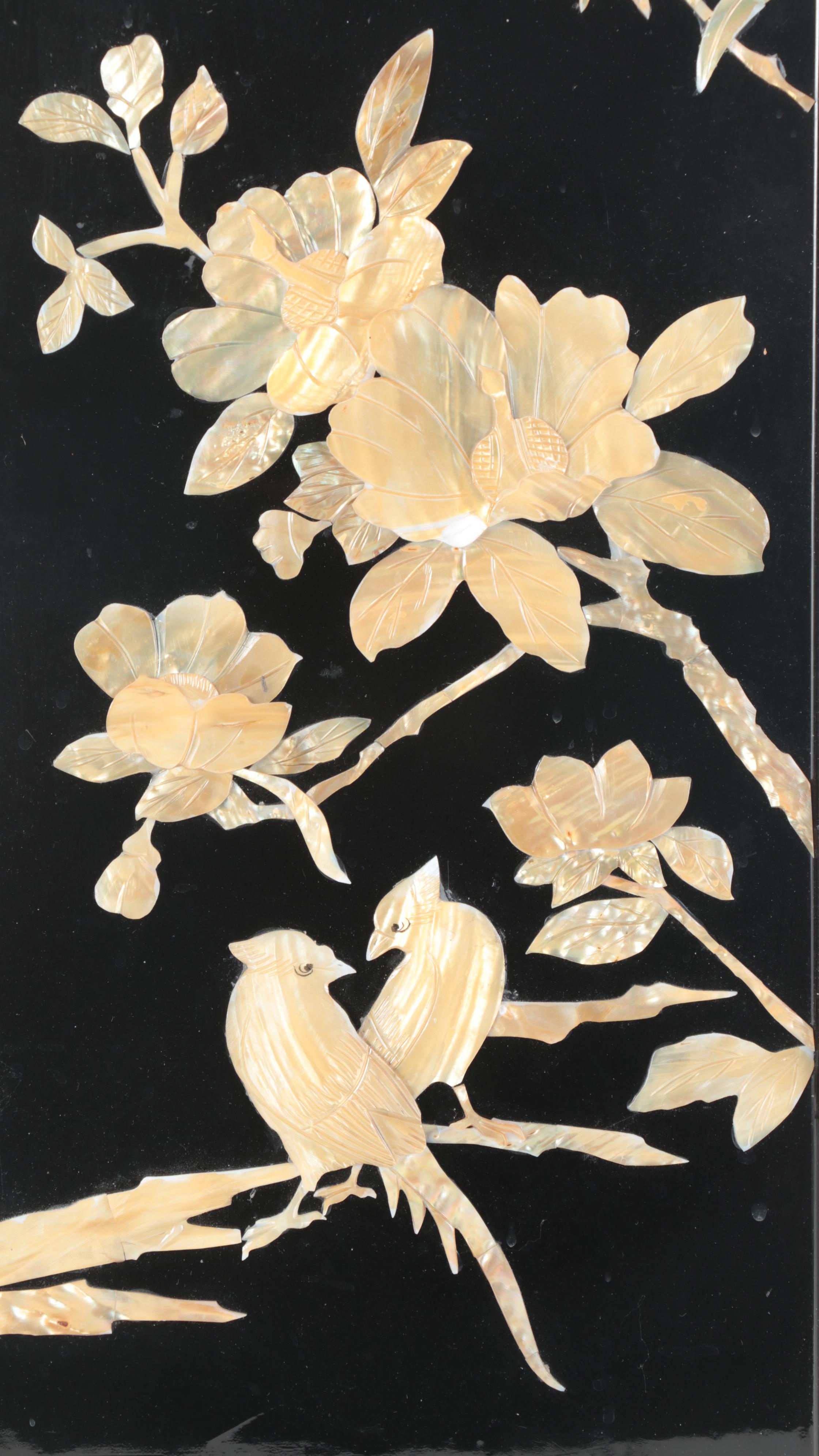 Four Chinese Shell-Inlaid Lacquered Panels