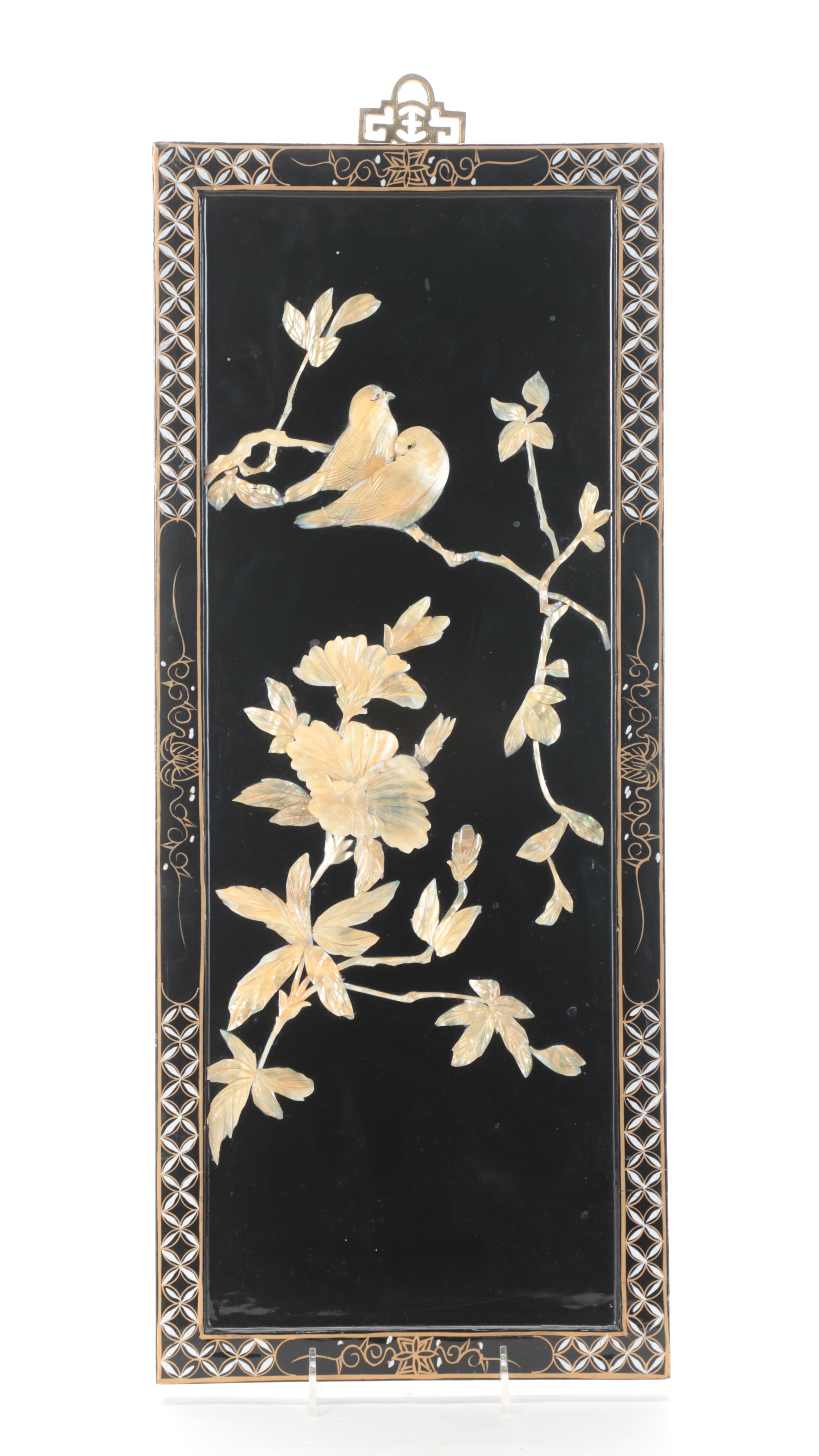 Four Chinese Shell-Inlaid Lacquered Panels