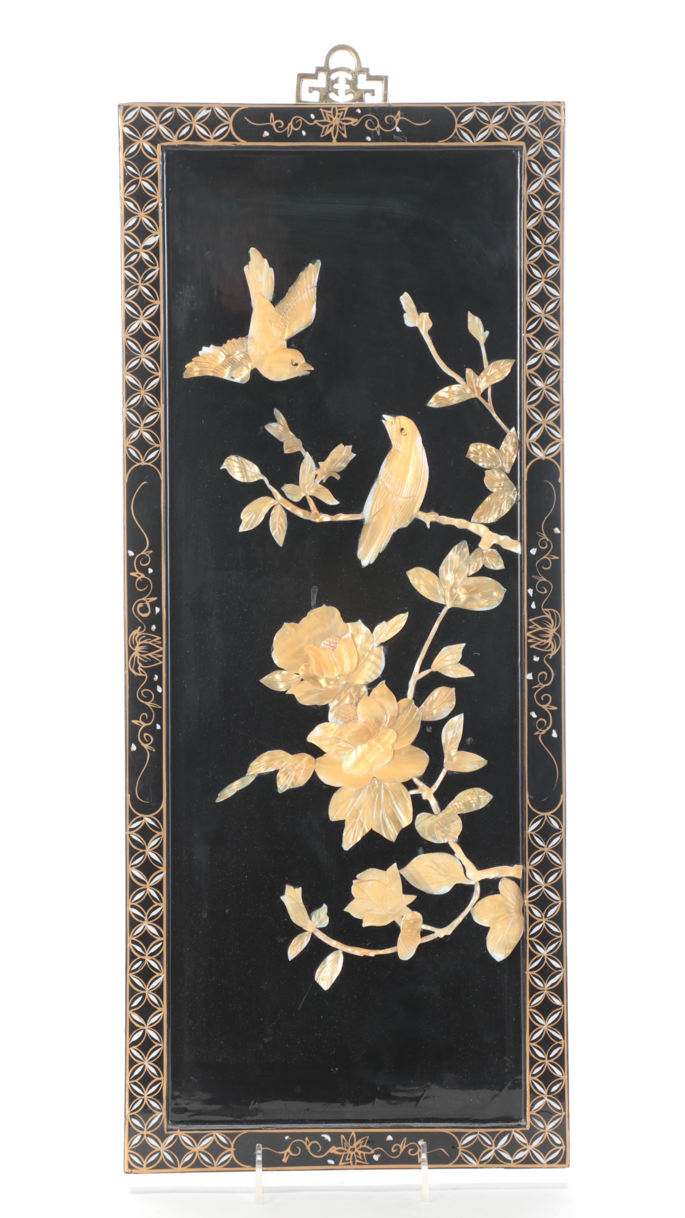 Four Chinese Shell-Inlaid Lacquered Panels