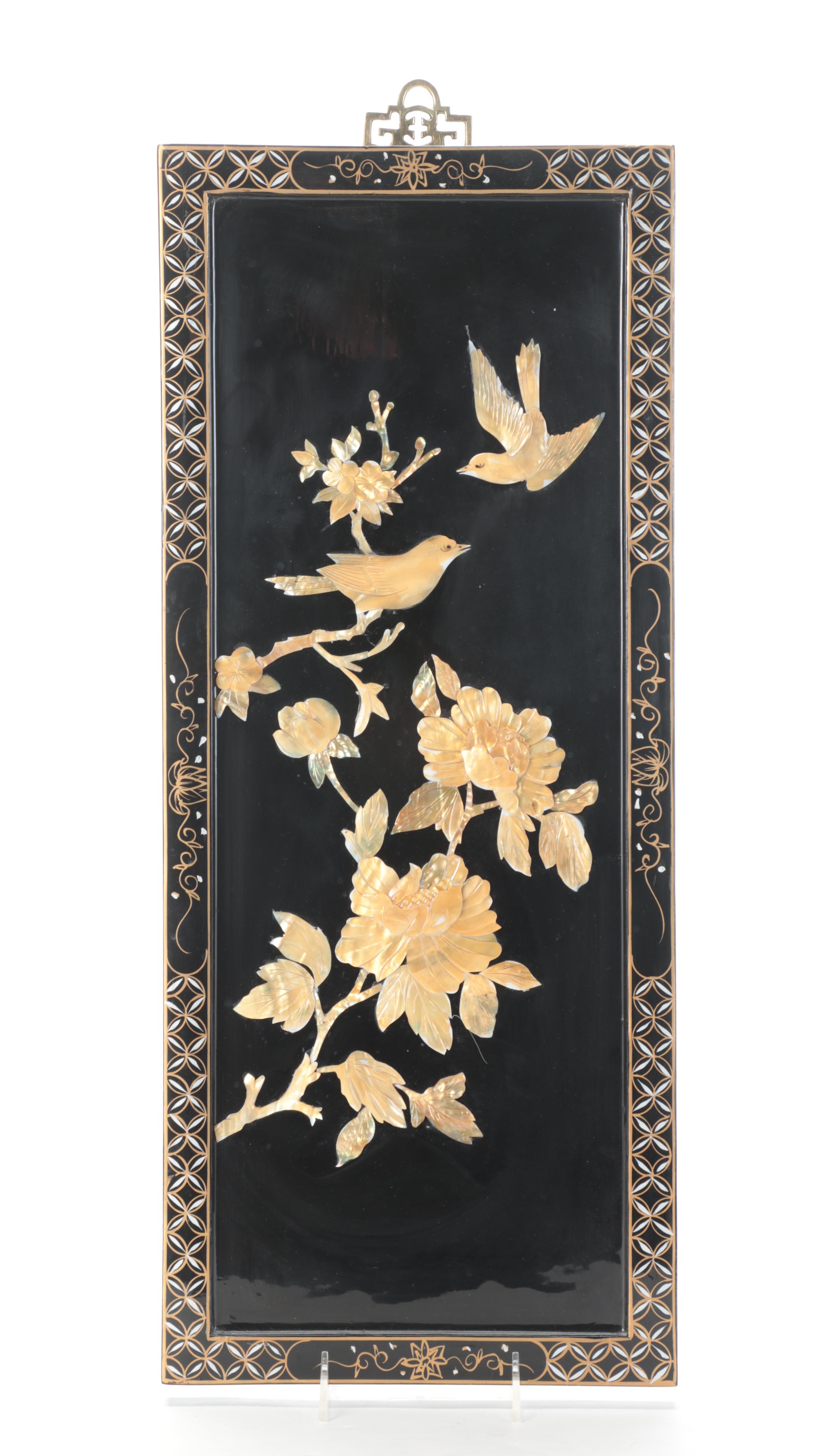 Four Chinese Shell-Inlaid Lacquered Panels