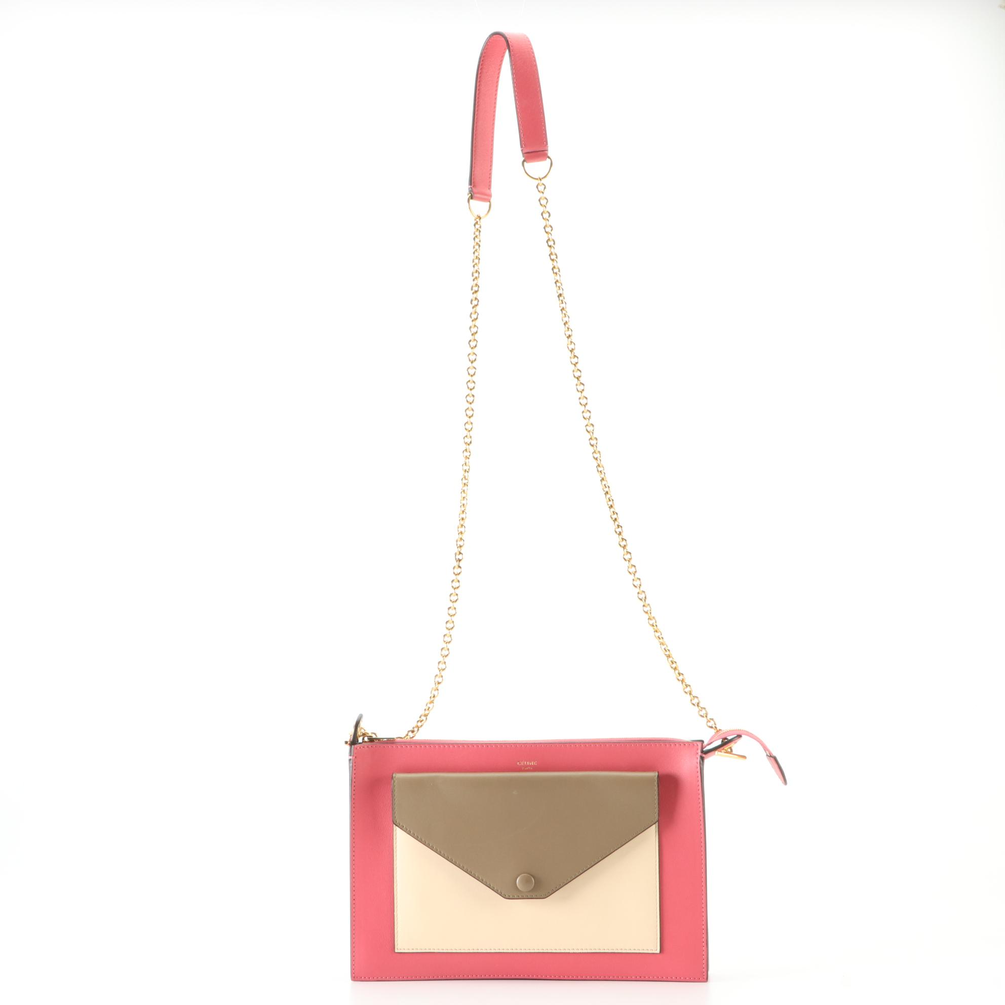 Céline Pocket Clutch on Chain in Tricolor Calfskin Leather