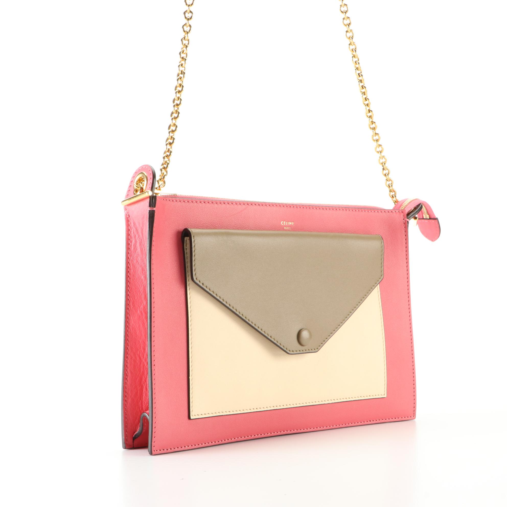 Céline Pocket Clutch on Chain in Tricolor Calfskin Leather