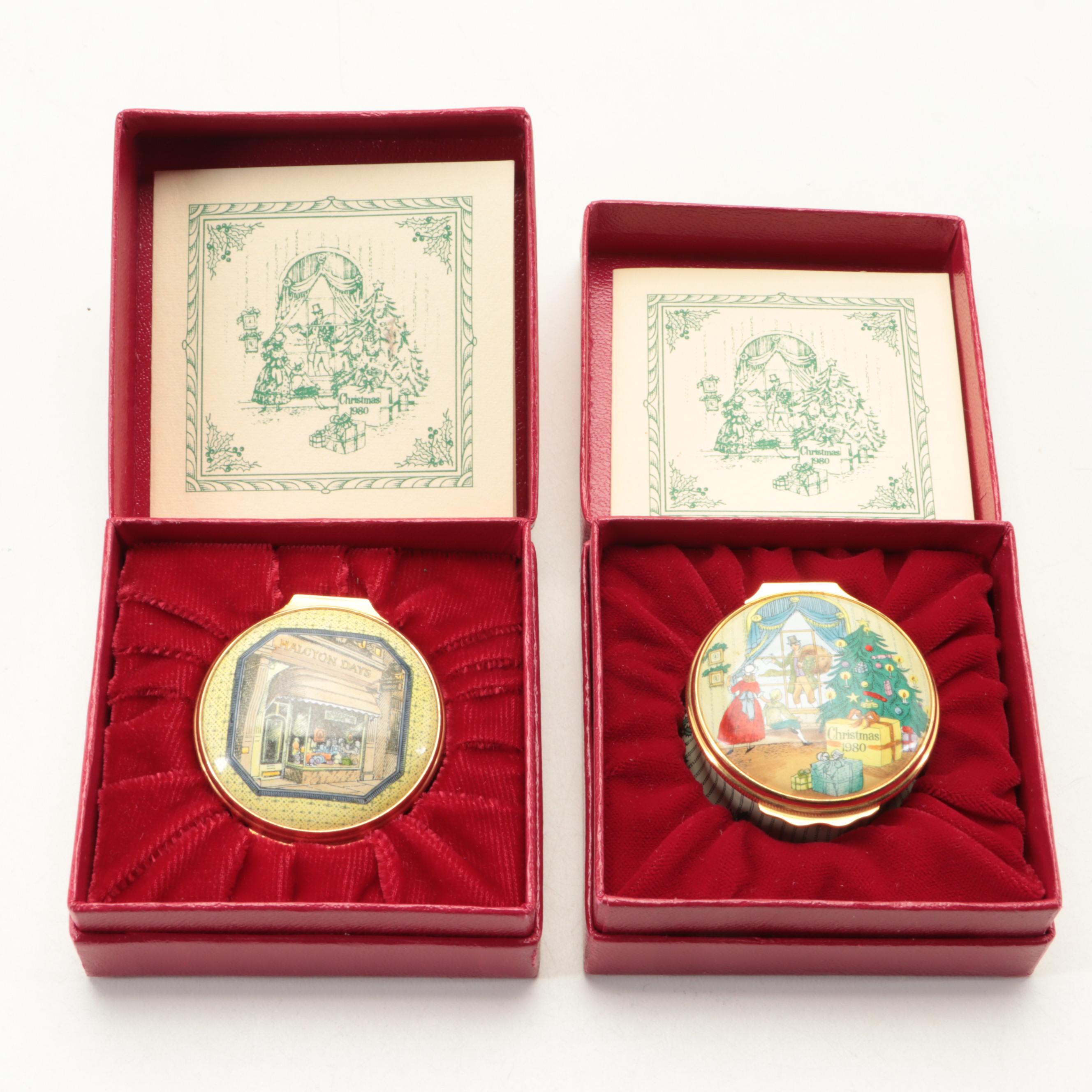 Halcyon Days "Waiting for the Postman" Christmas and More Enameled Boxes