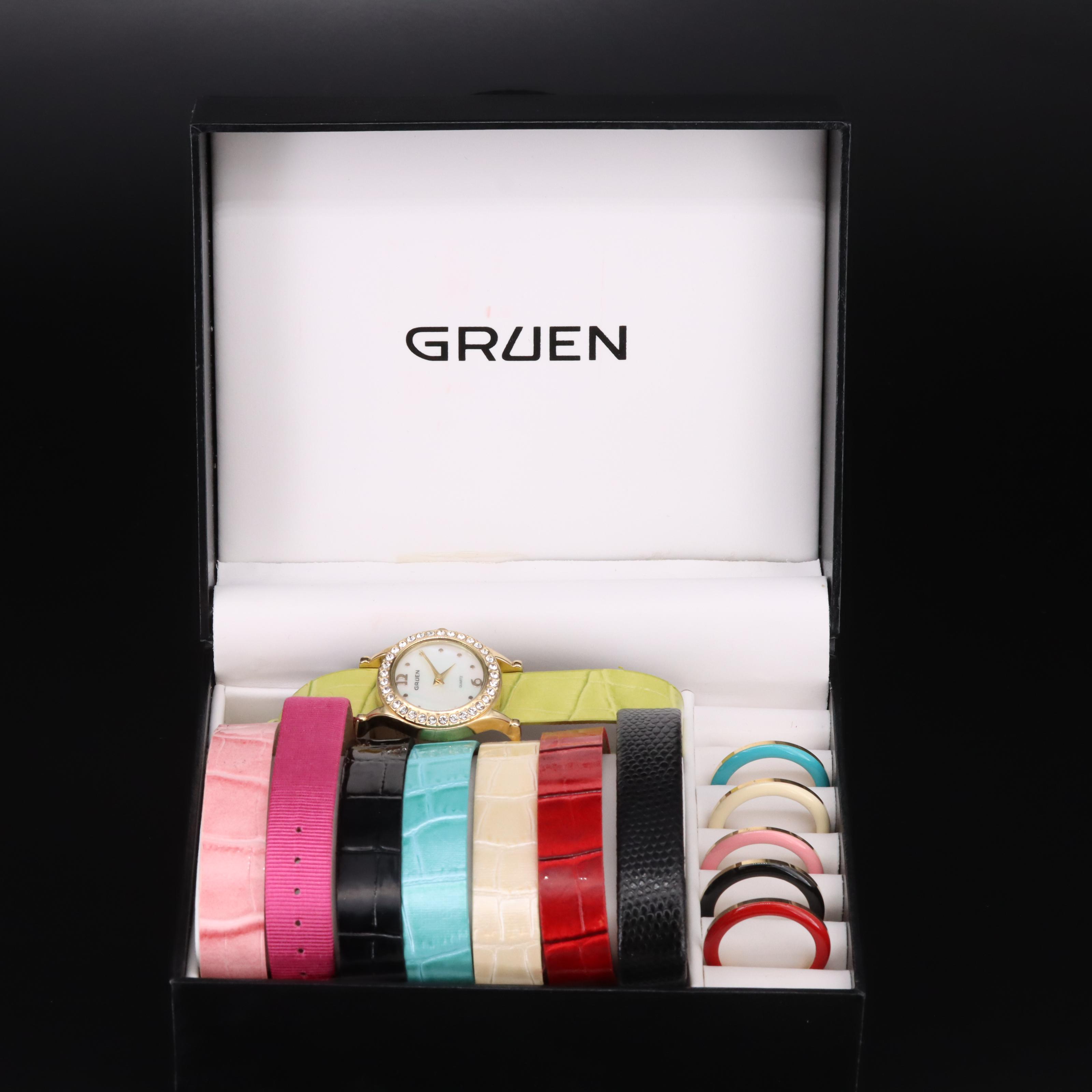 Gruen Watch with Interchangeable Bezels and Bands