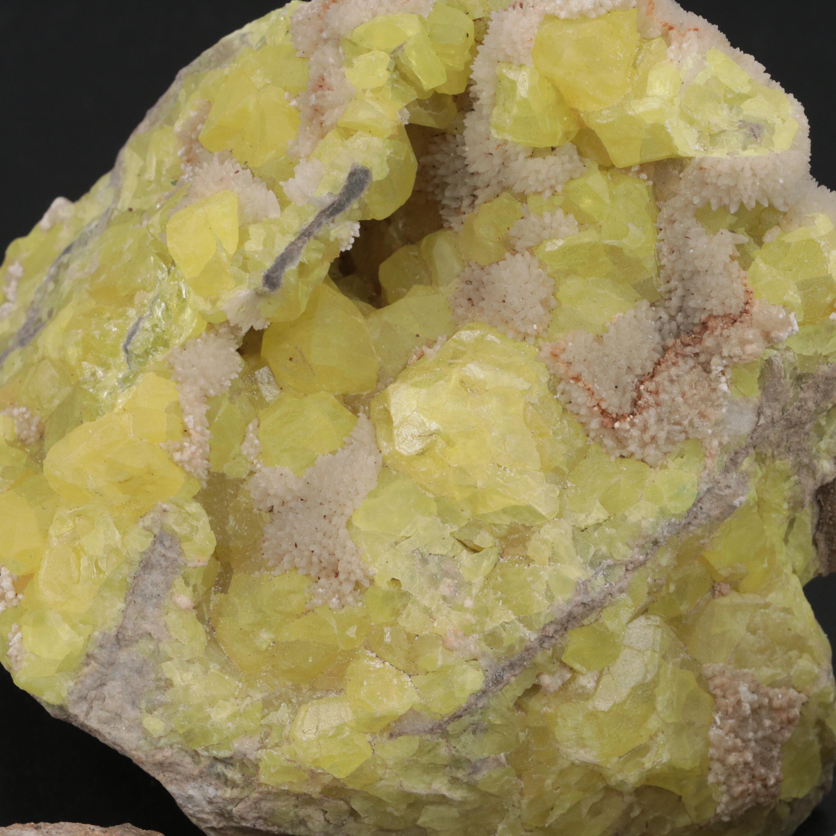 Raw Sulphur, Calcite and Prehnite Mineral Specimens