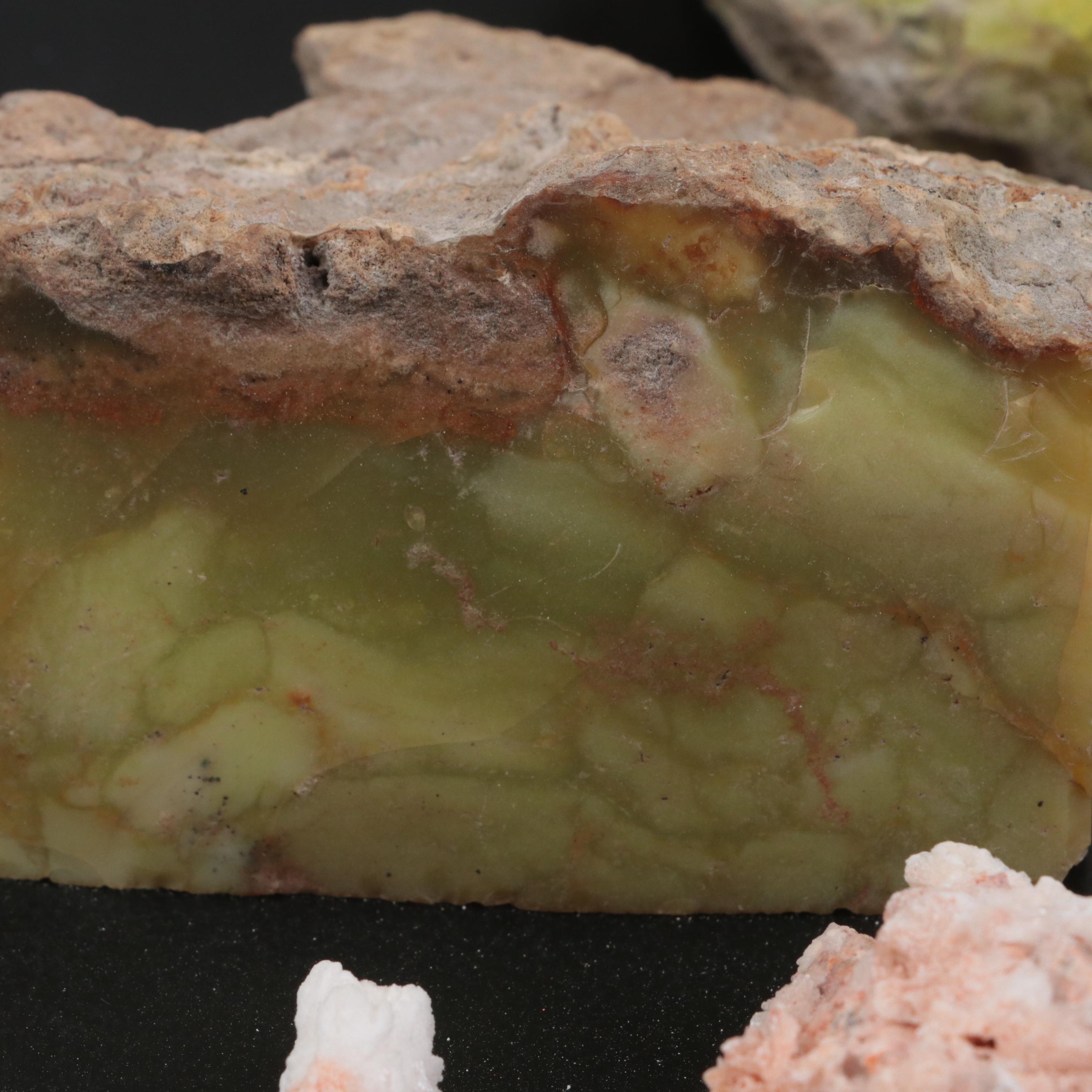 Raw Sulphur, Calcite and Prehnite Mineral Specimens