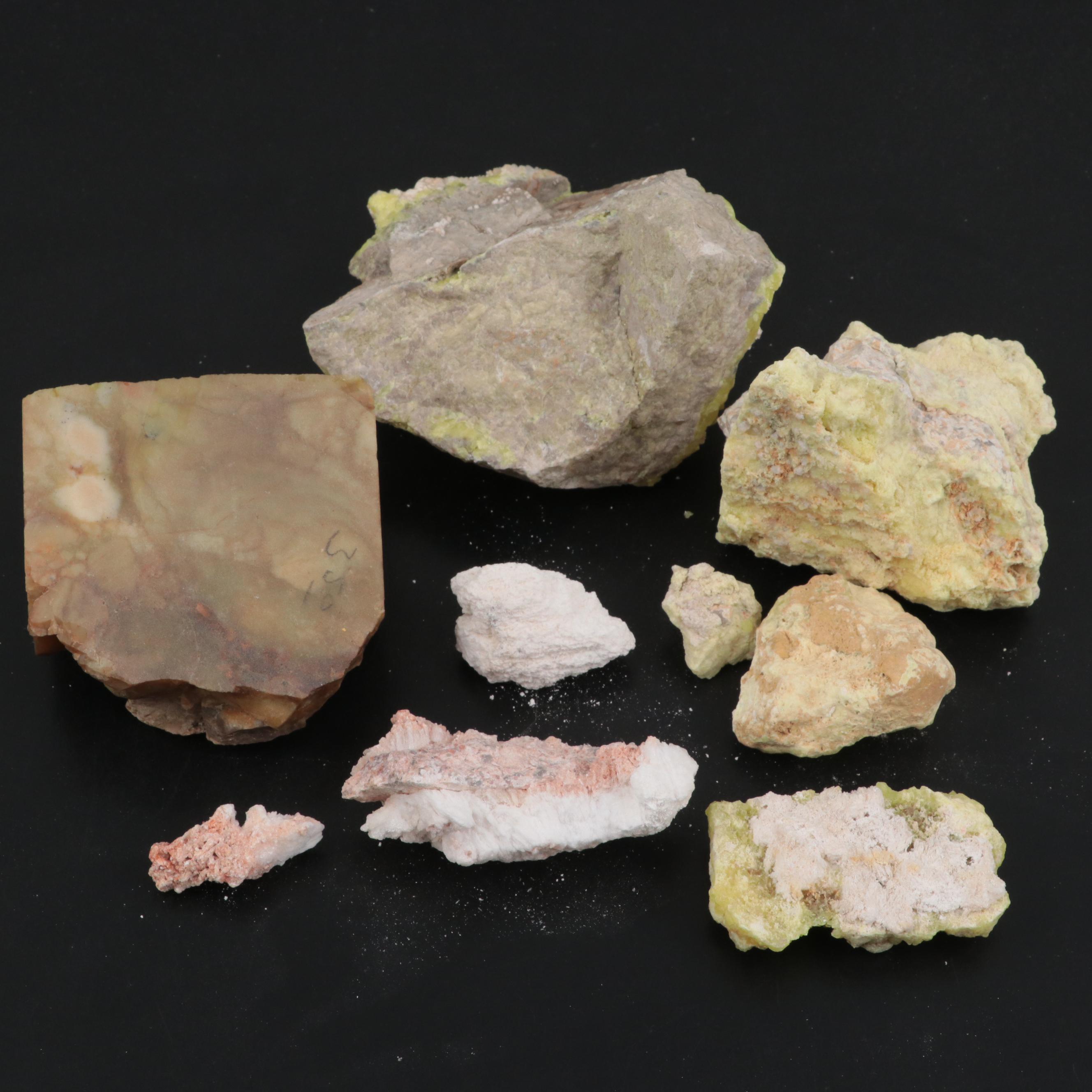 Raw Sulphur, Calcite and Prehnite Mineral Specimens
