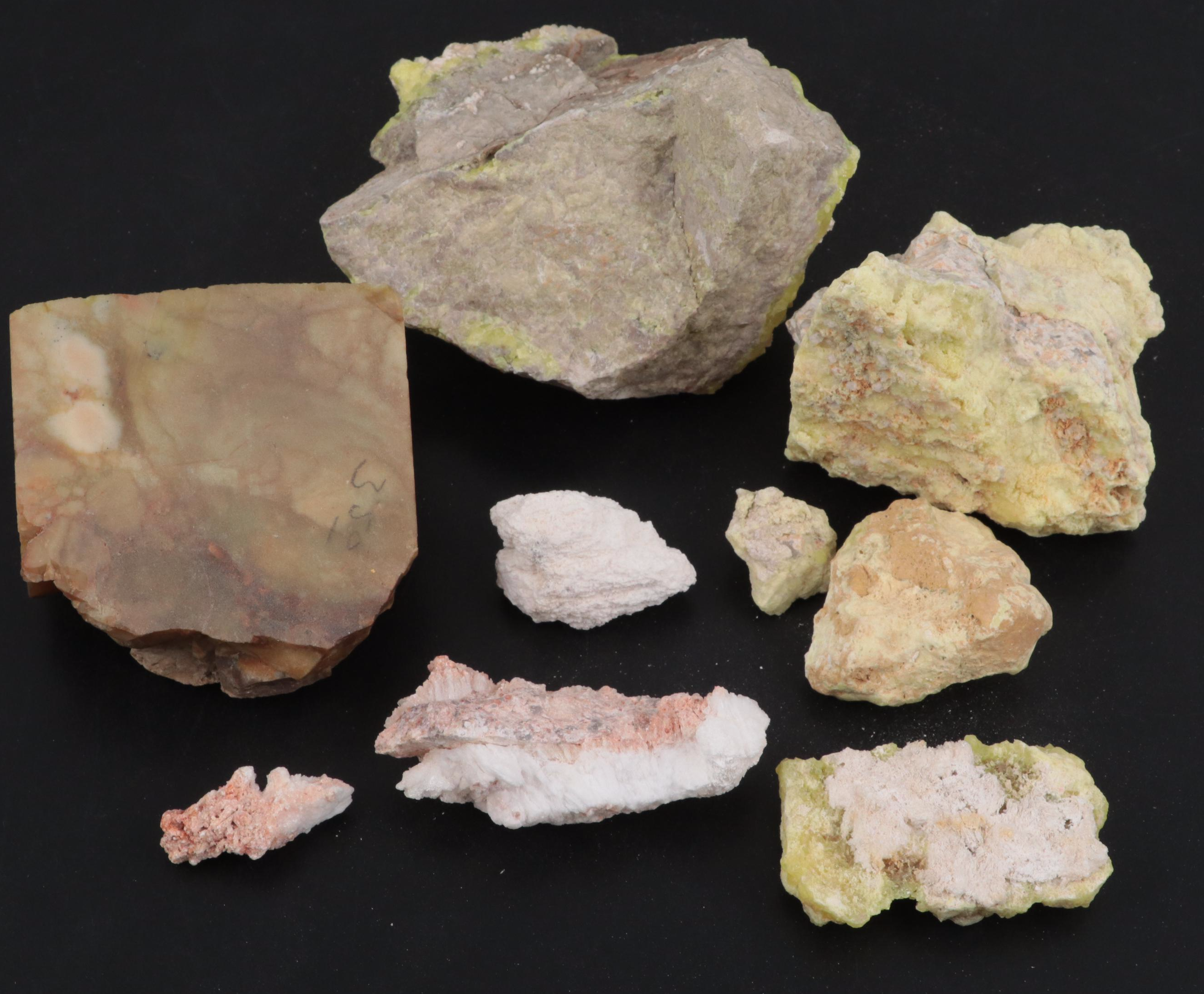 Raw Sulphur, Calcite and Prehnite Mineral Specimens