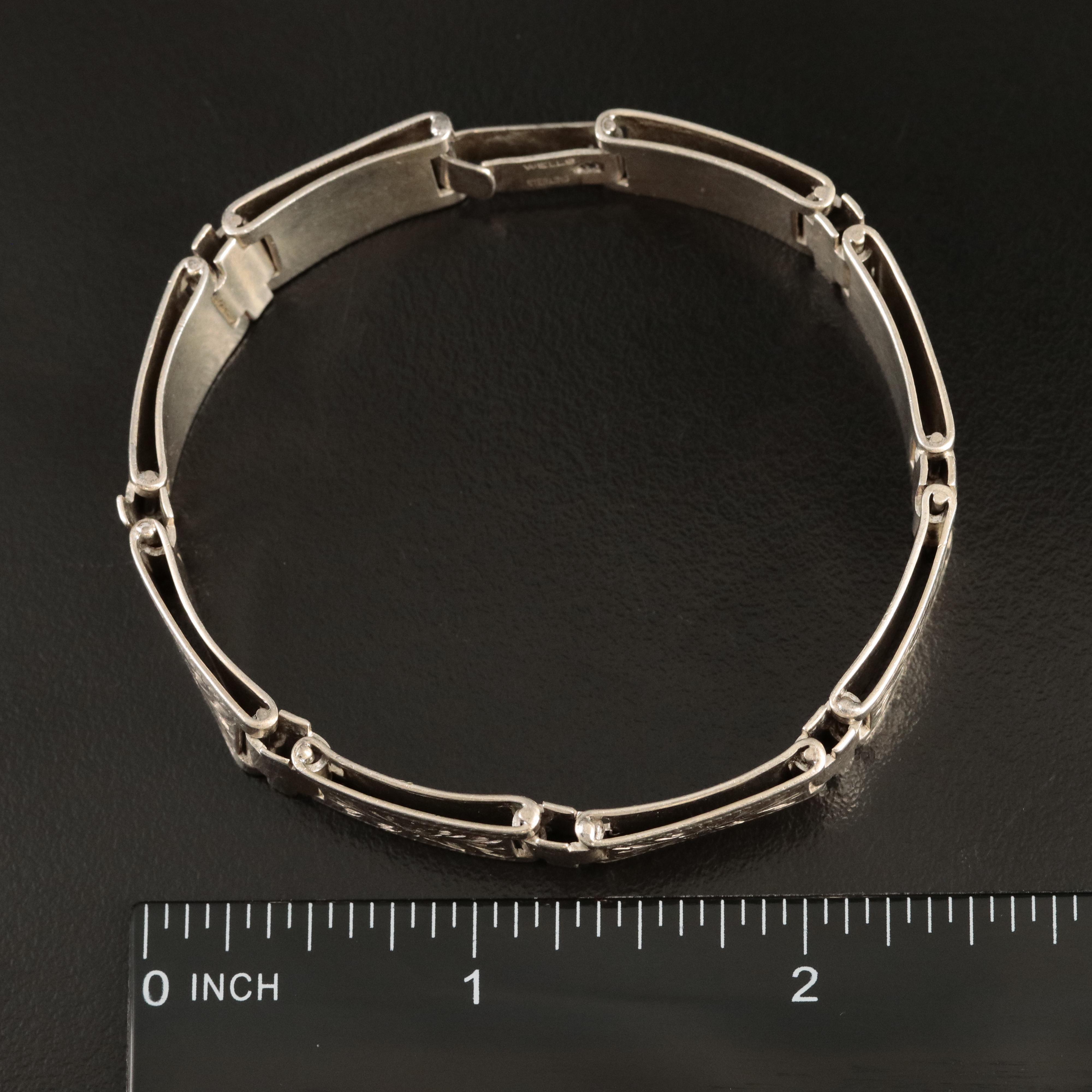 Wells Sterling Floral Engraved Panel Bracelet