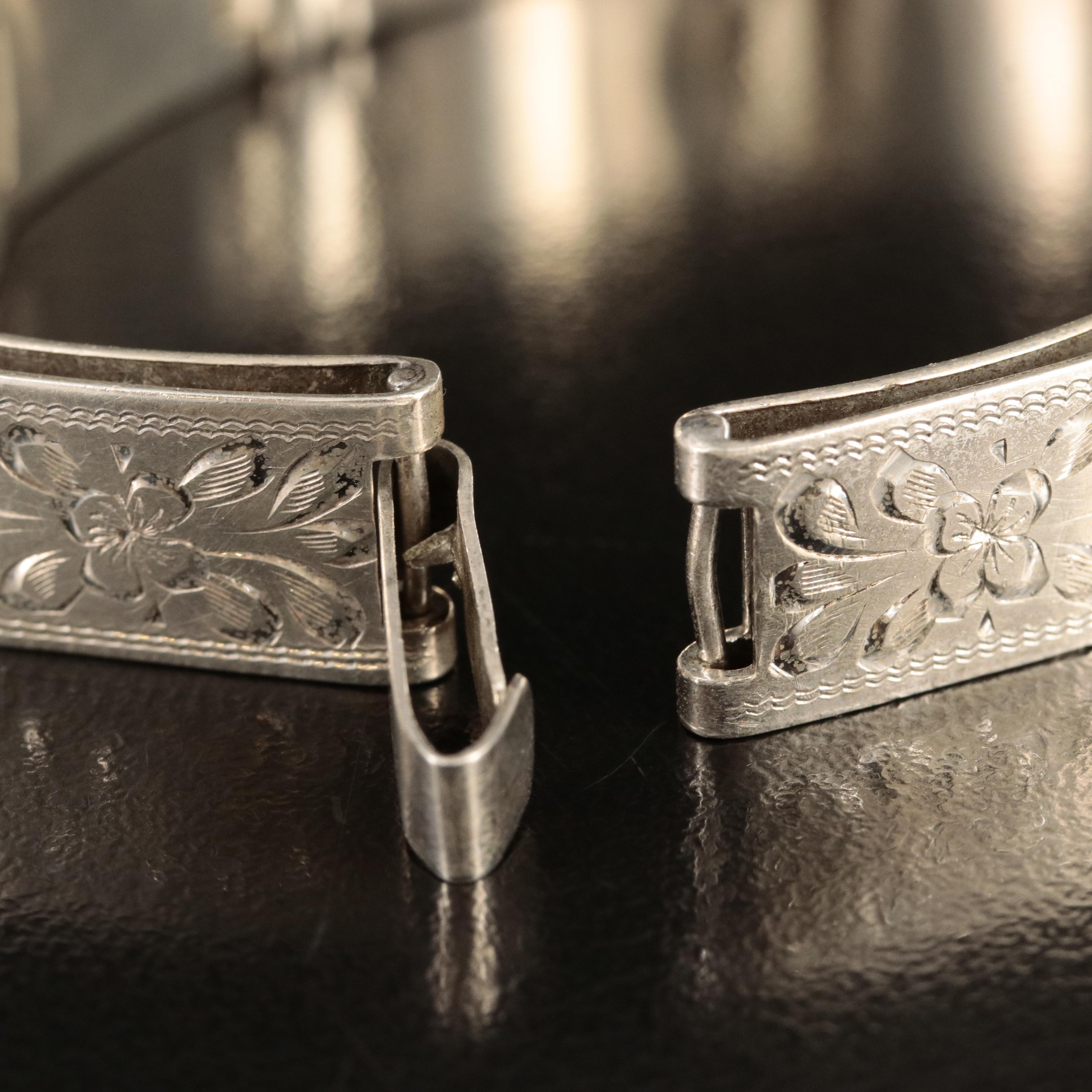 Wells Sterling Floral Engraved Panel Bracelet