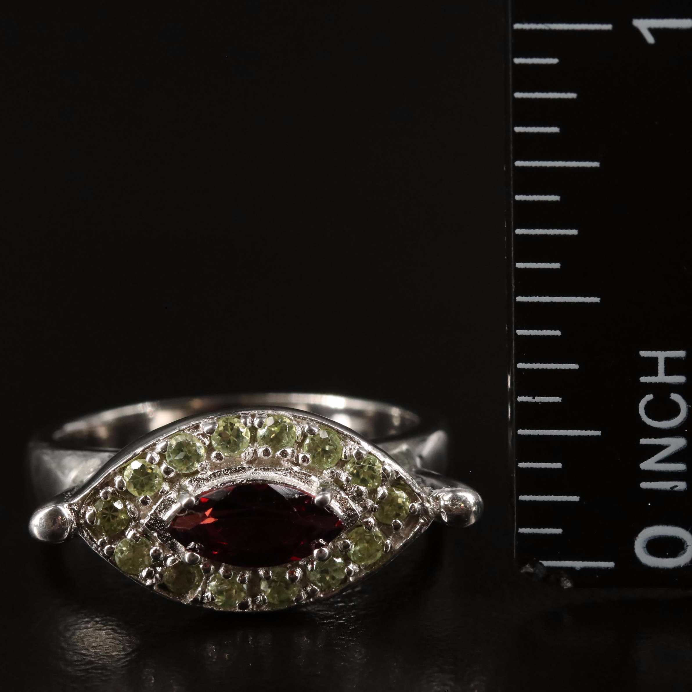 Sterling Garnet and Peridot Ring