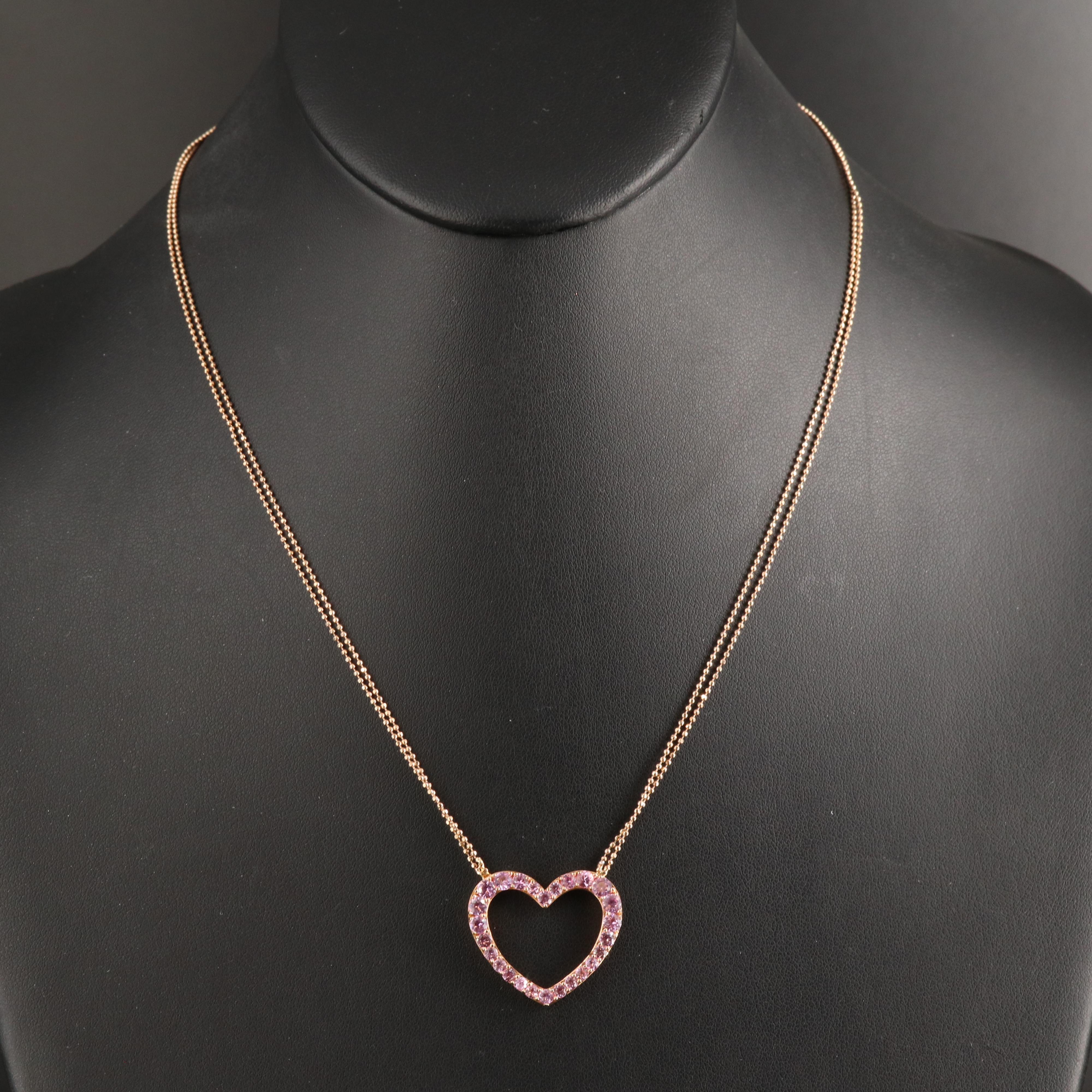 18K Rose Gold Sapphire Heart Necklace