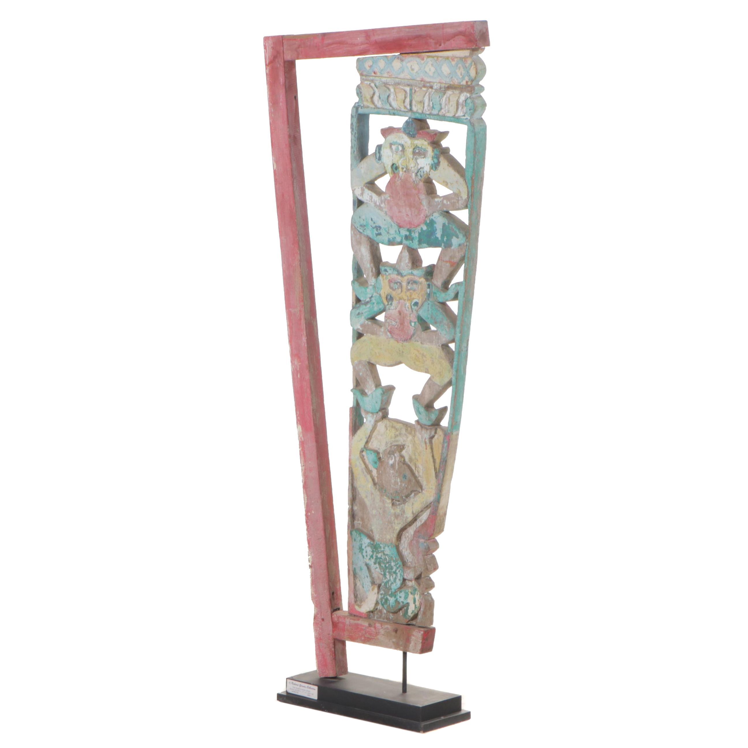 Burmese Teak Buddhist Temple Corbel, Mid-20th Century