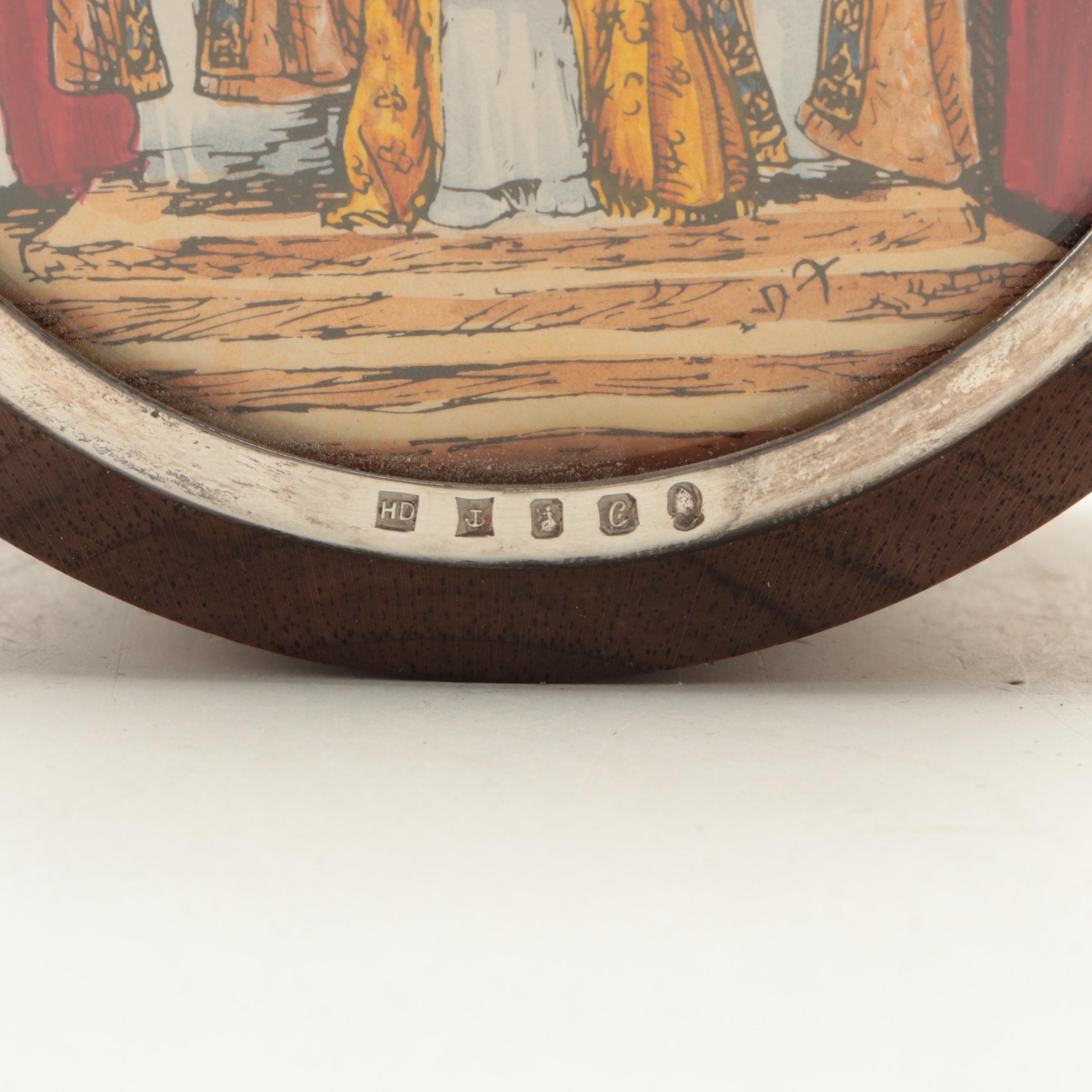 Halcyon Days Silver Jubilee Commemorative Sterling and Walnut Enameled Box, 1977