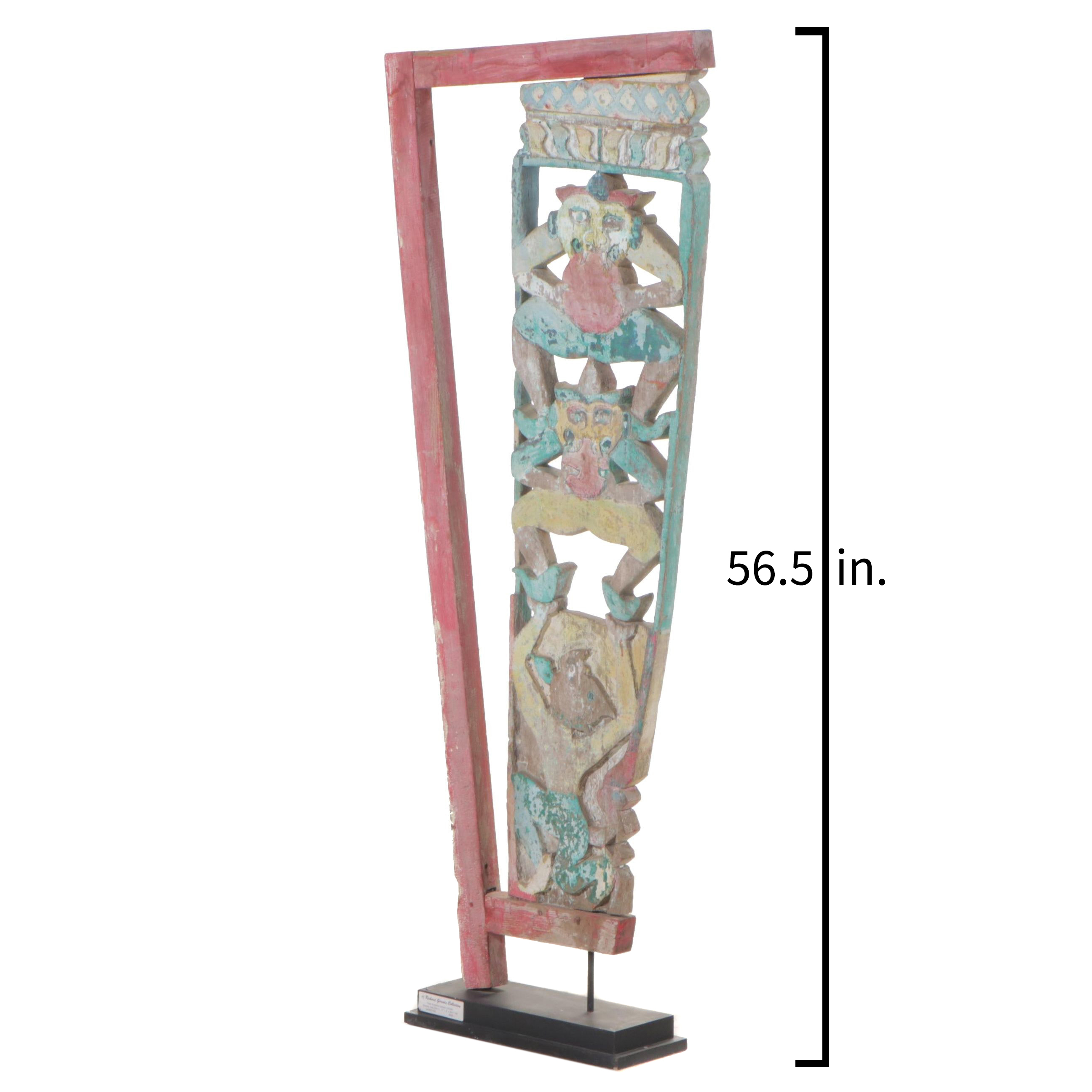 Burmese Teak Buddhist Temple Corbel, Mid-20th Century