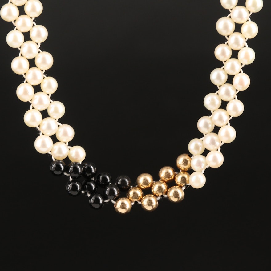 14K Pearl and Black Onyx Necklace