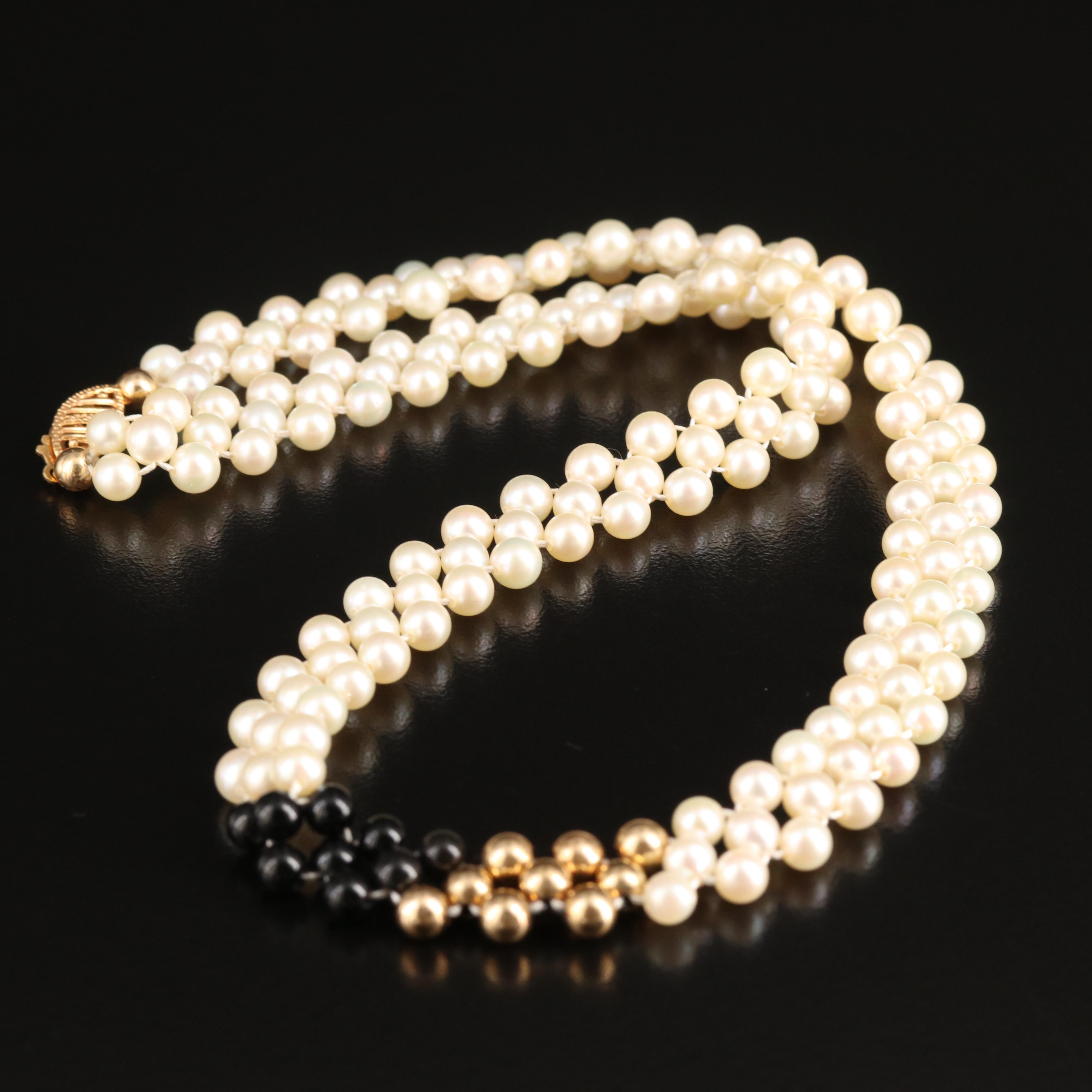 14K Pearl and Black Onyx Necklace