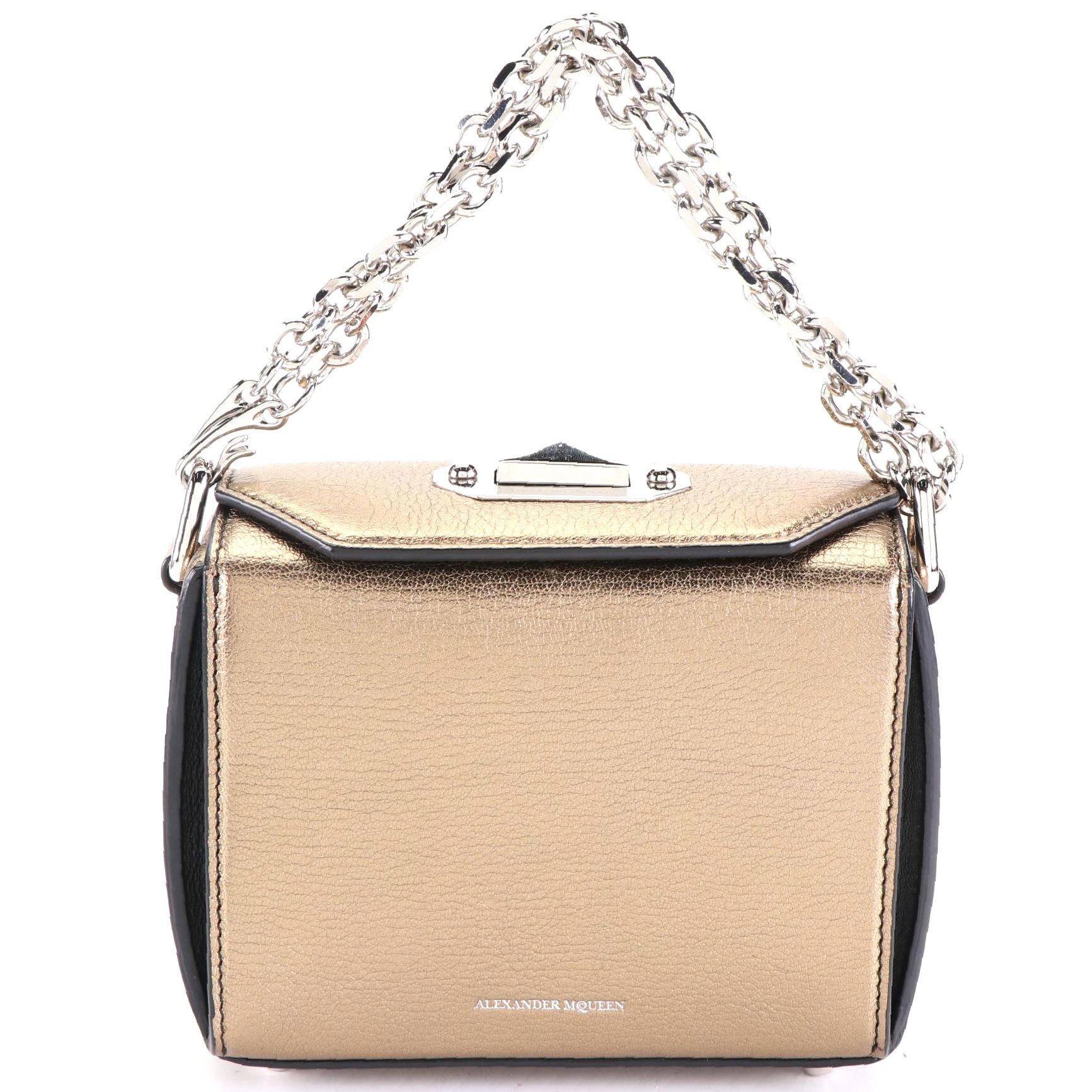 Alexander McQueen Metallic Leather Box Shoulder Bag with Chain/Detachable Strap