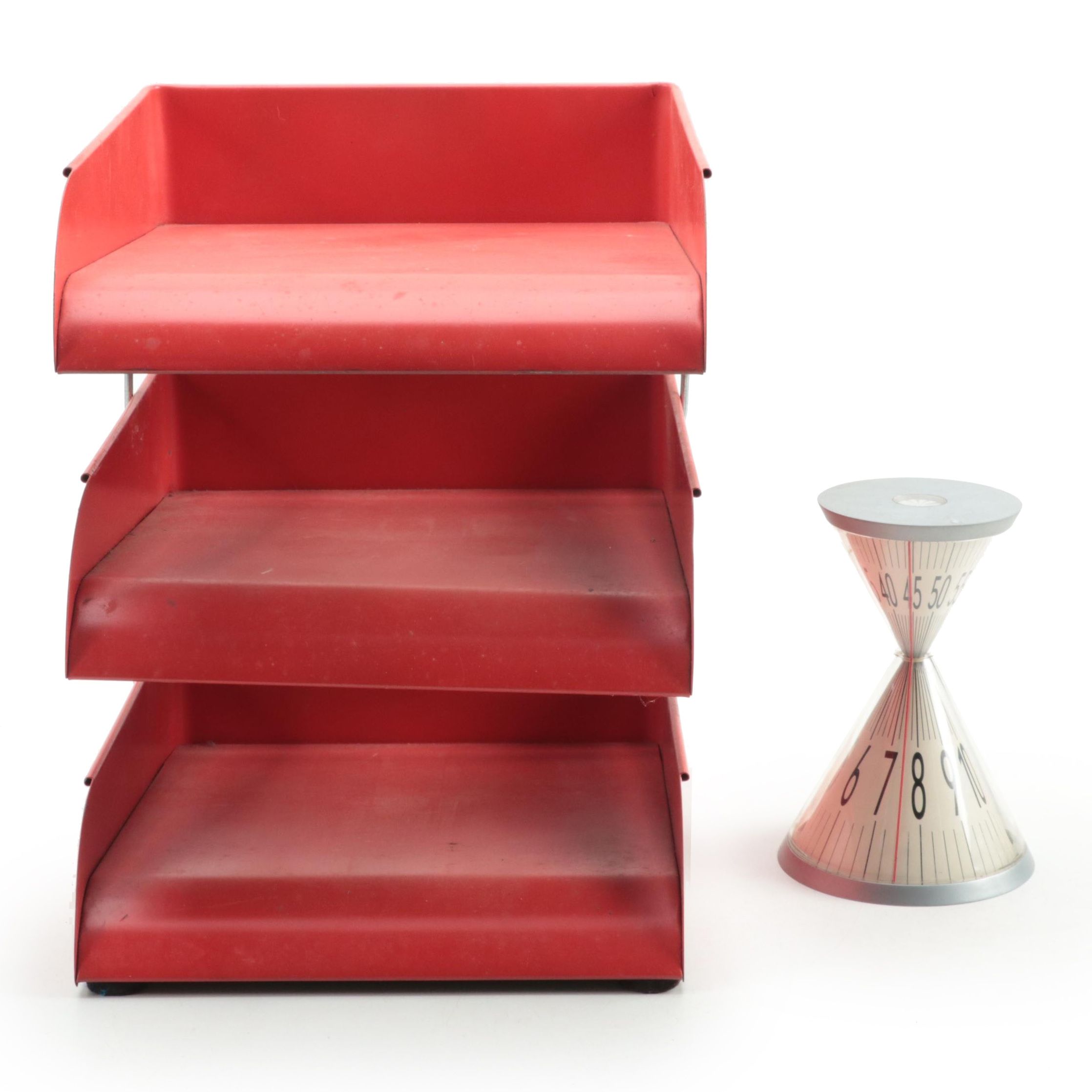 Sharper Image Hour-Glass Clock by David Dear (2003) with Tiered Desk Tray