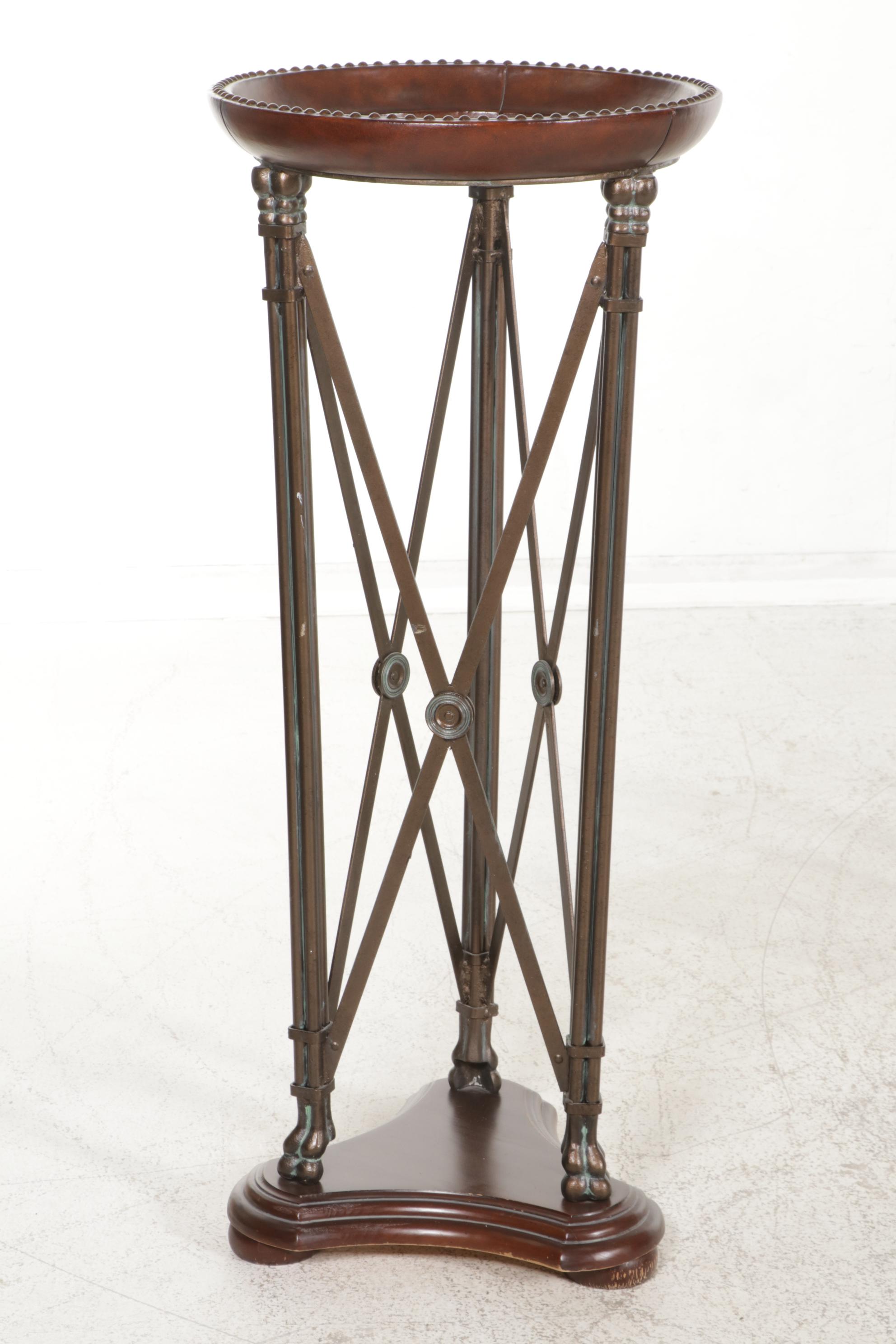 French Empire Style Patinated Metal, Glass and Wood Console Table and Fern Stand