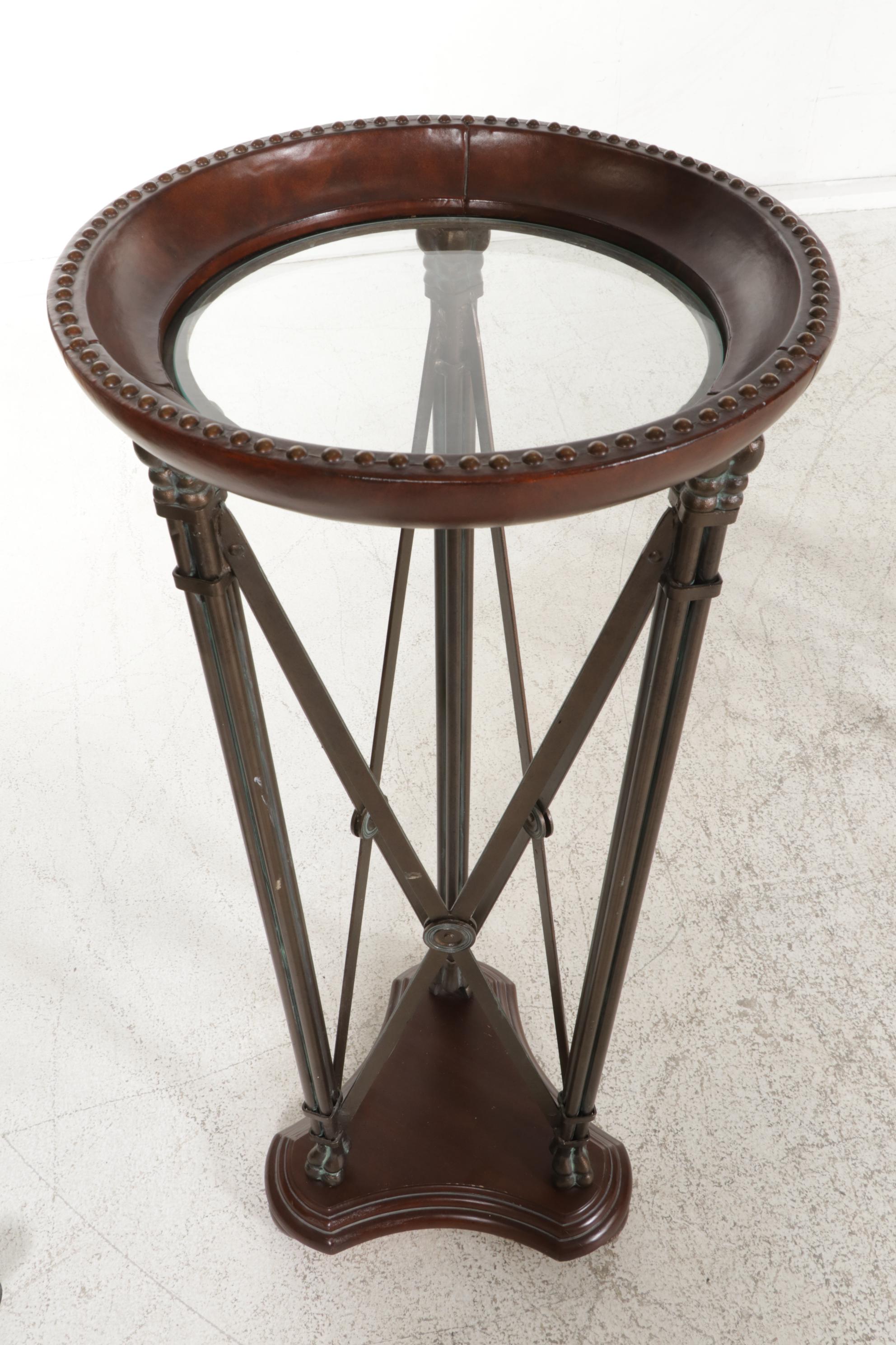 French Empire Style Patinated Metal, Glass and Wood Console Table and Fern Stand