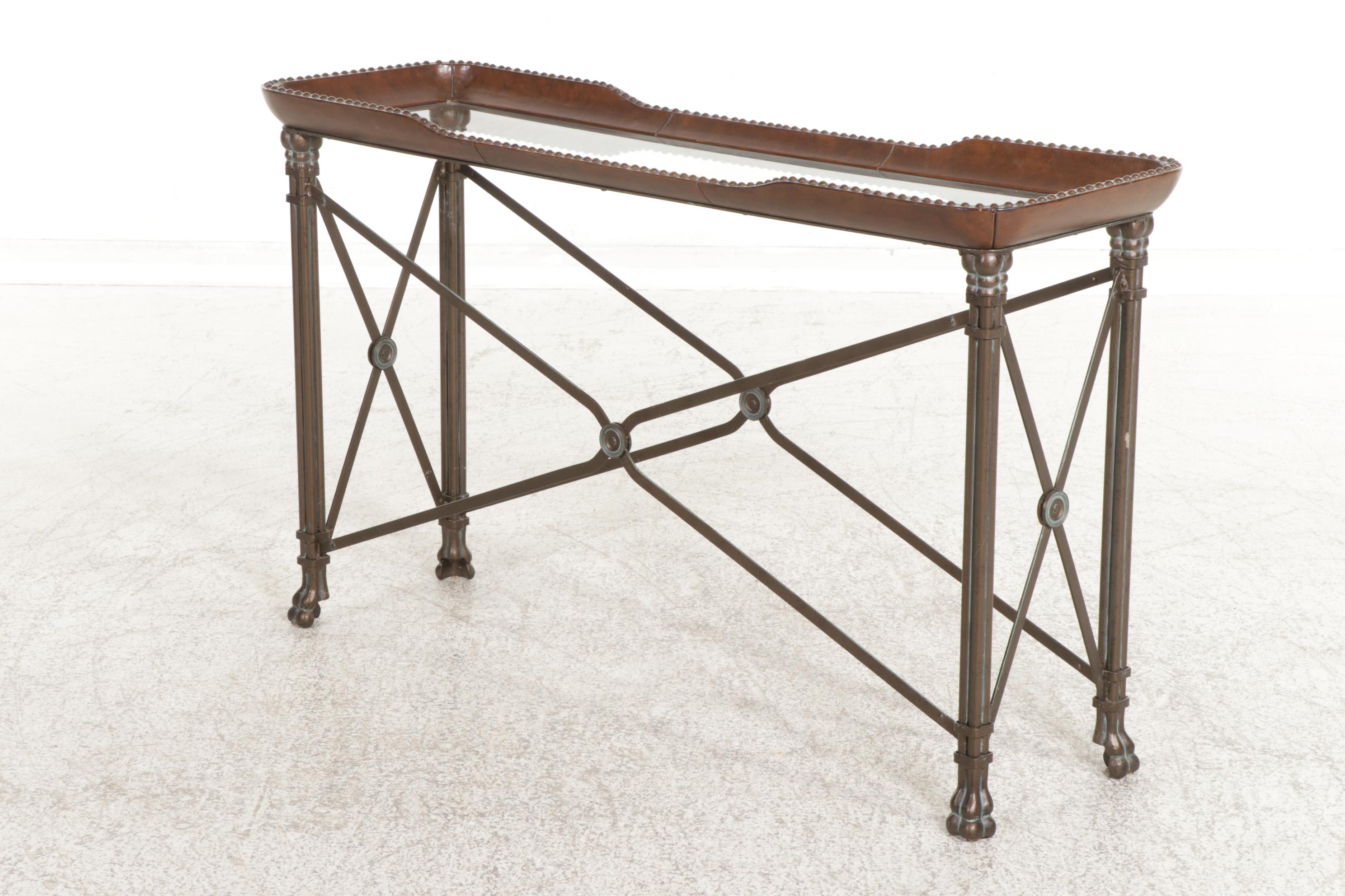 French Empire Style Patinated Metal, Glass and Wood Console Table and Fern Stand