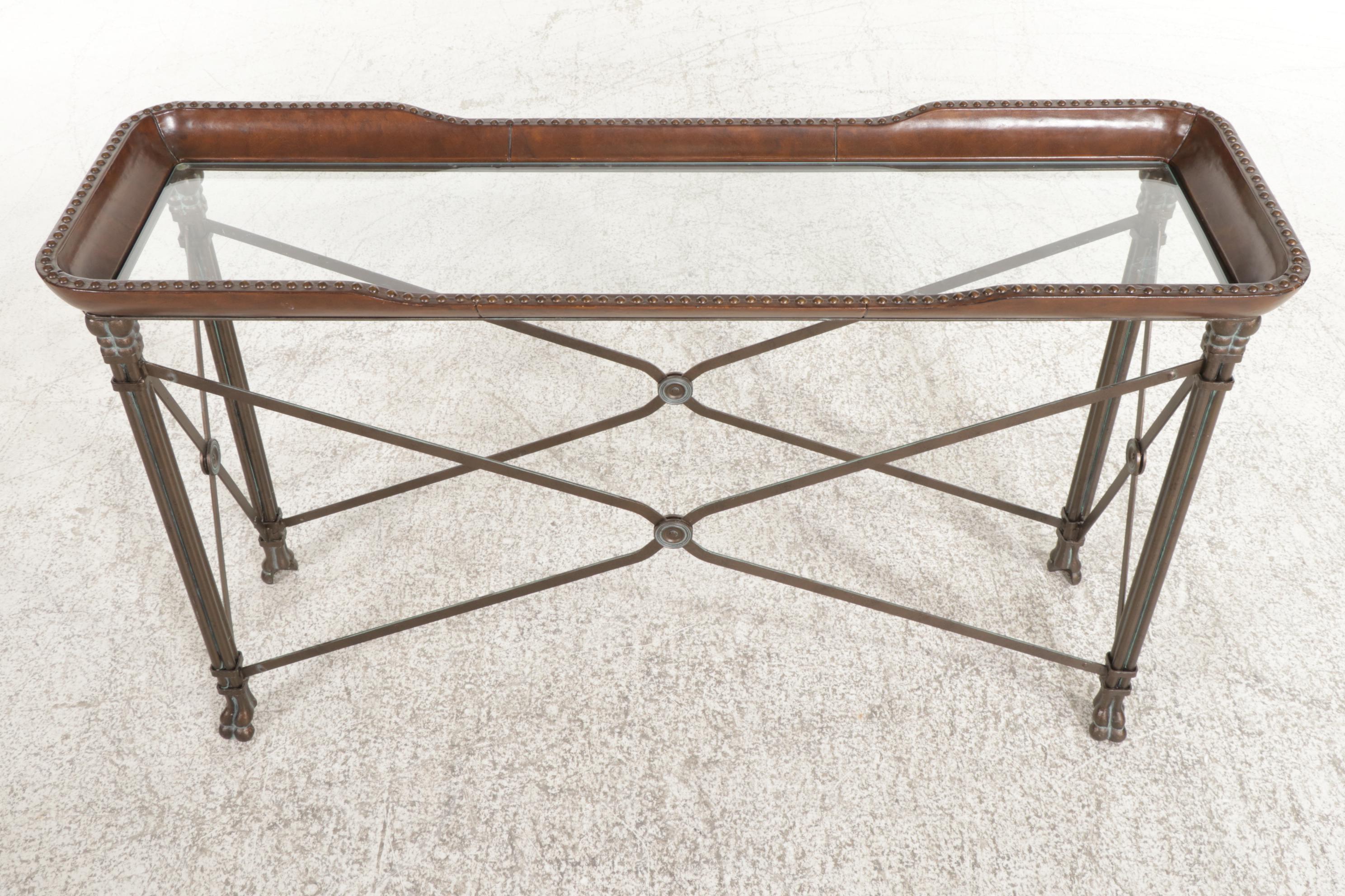 French Empire Style Patinated Metal, Glass and Wood Console Table and Fern Stand