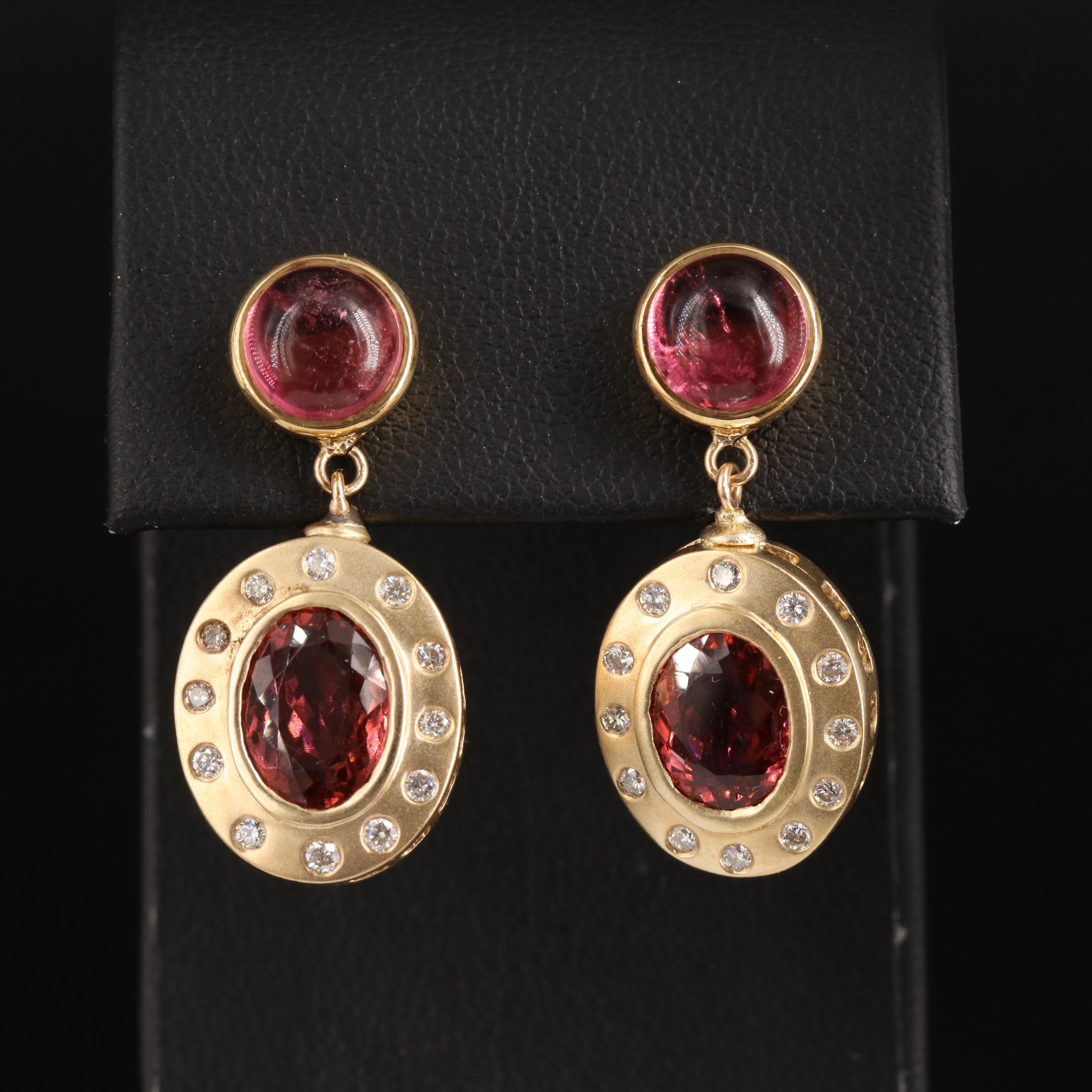 14K Tourmaline and Diamond Pendant Earrings