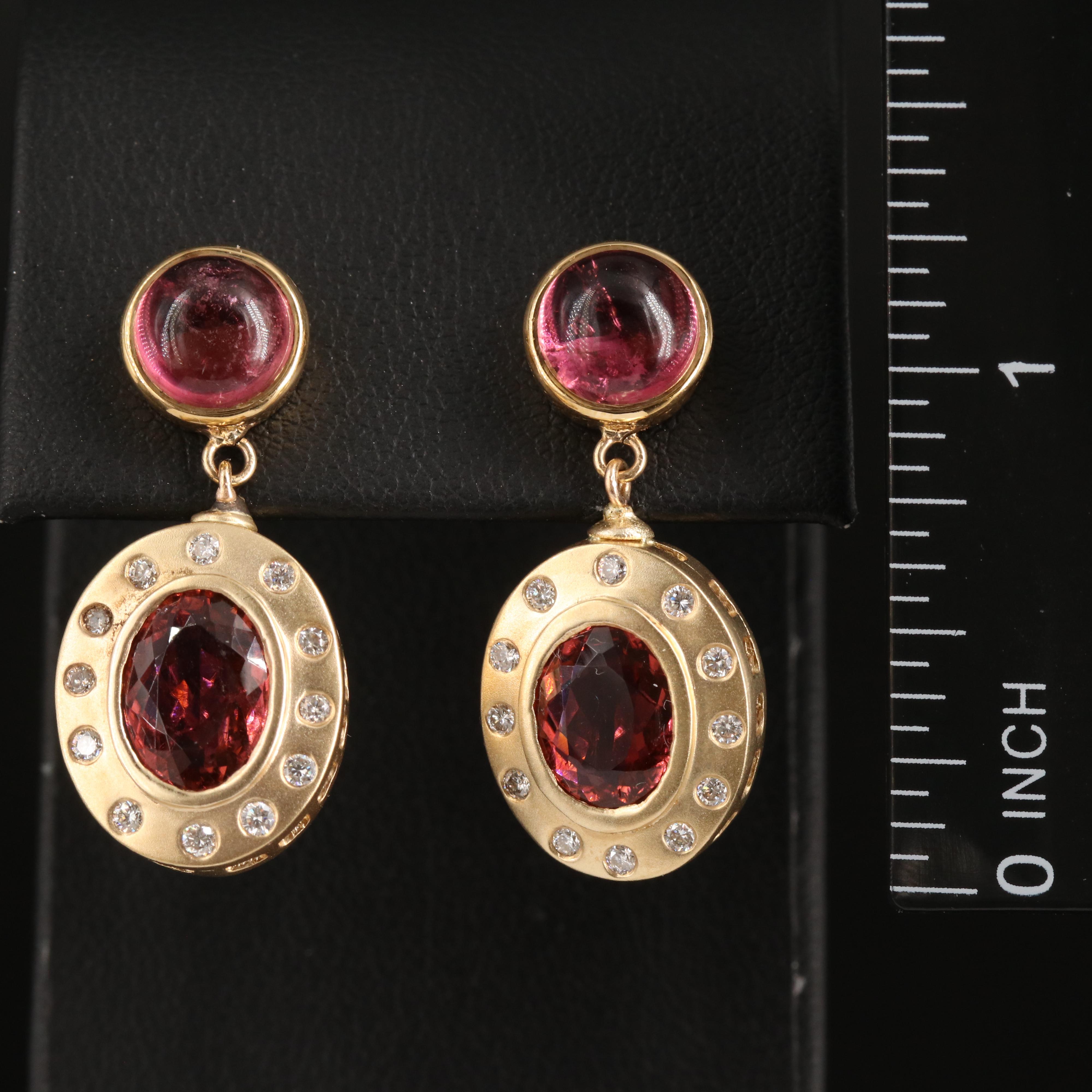14K Tourmaline and Diamond Pendant Earrings