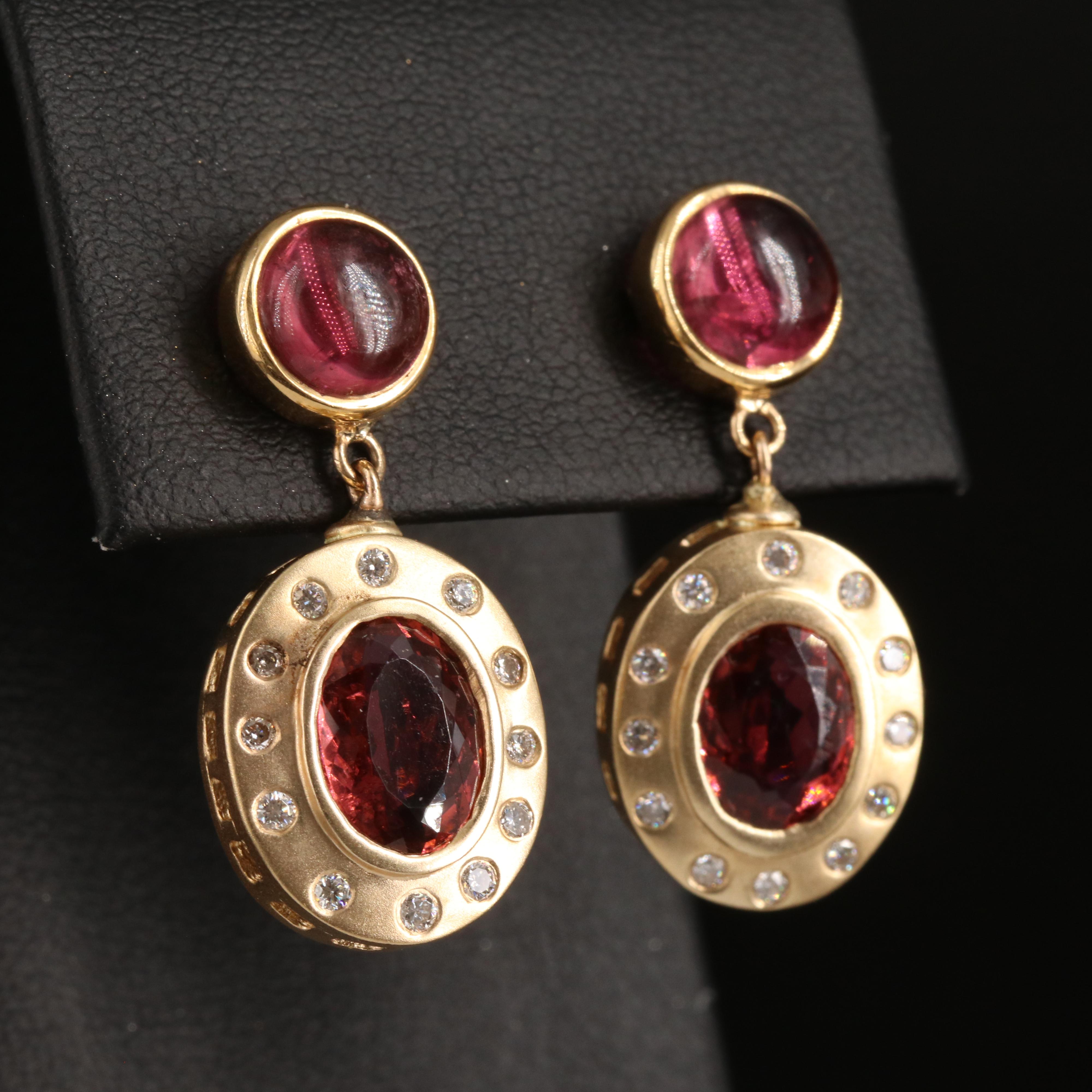 14K Tourmaline and Diamond Pendant Earrings