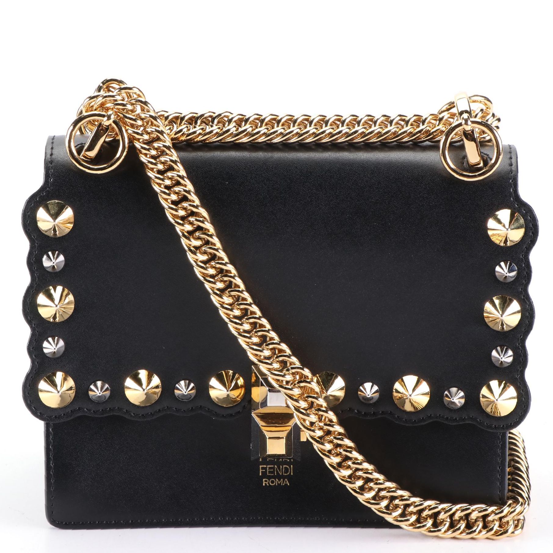 Fendi Kan I Studded Leather Shoulder Bag