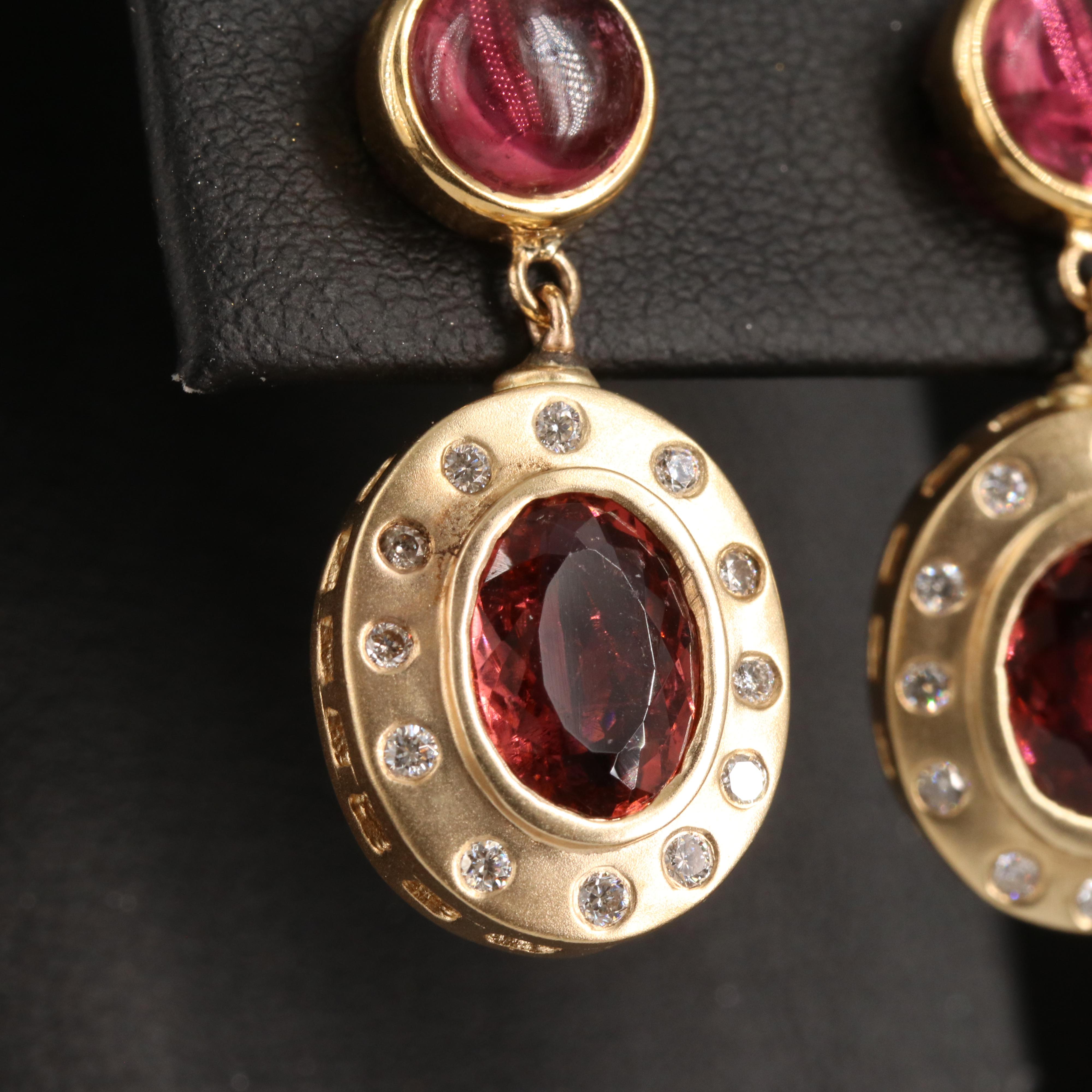 14K Tourmaline and Diamond Pendant Earrings