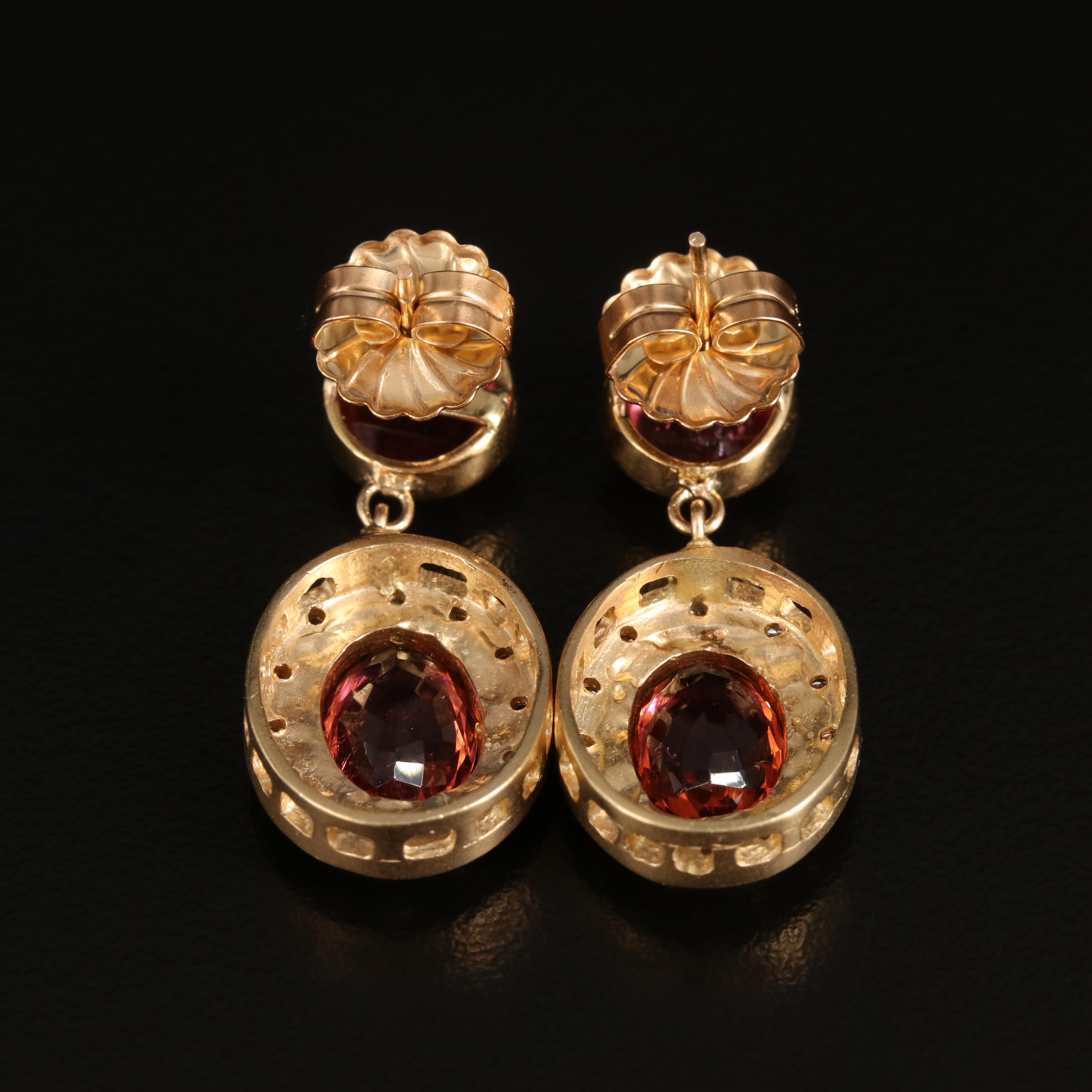 14K Tourmaline and Diamond Pendant Earrings