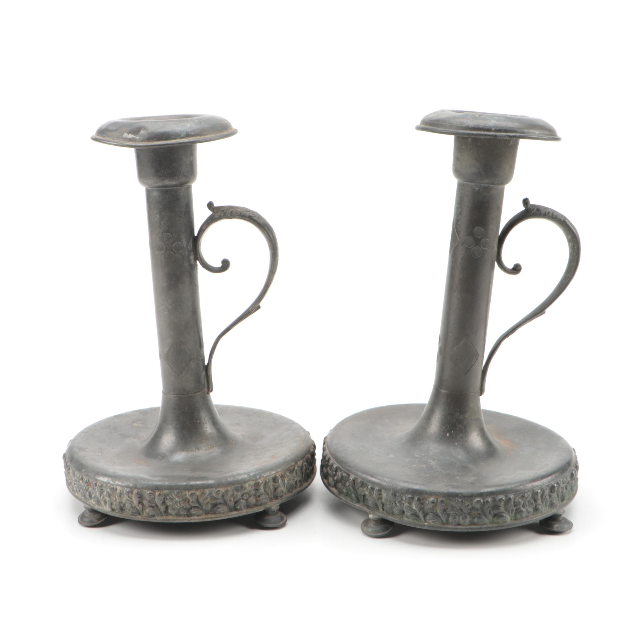 Pair of Late Victorian Pairpoint Pewter Chambersticks