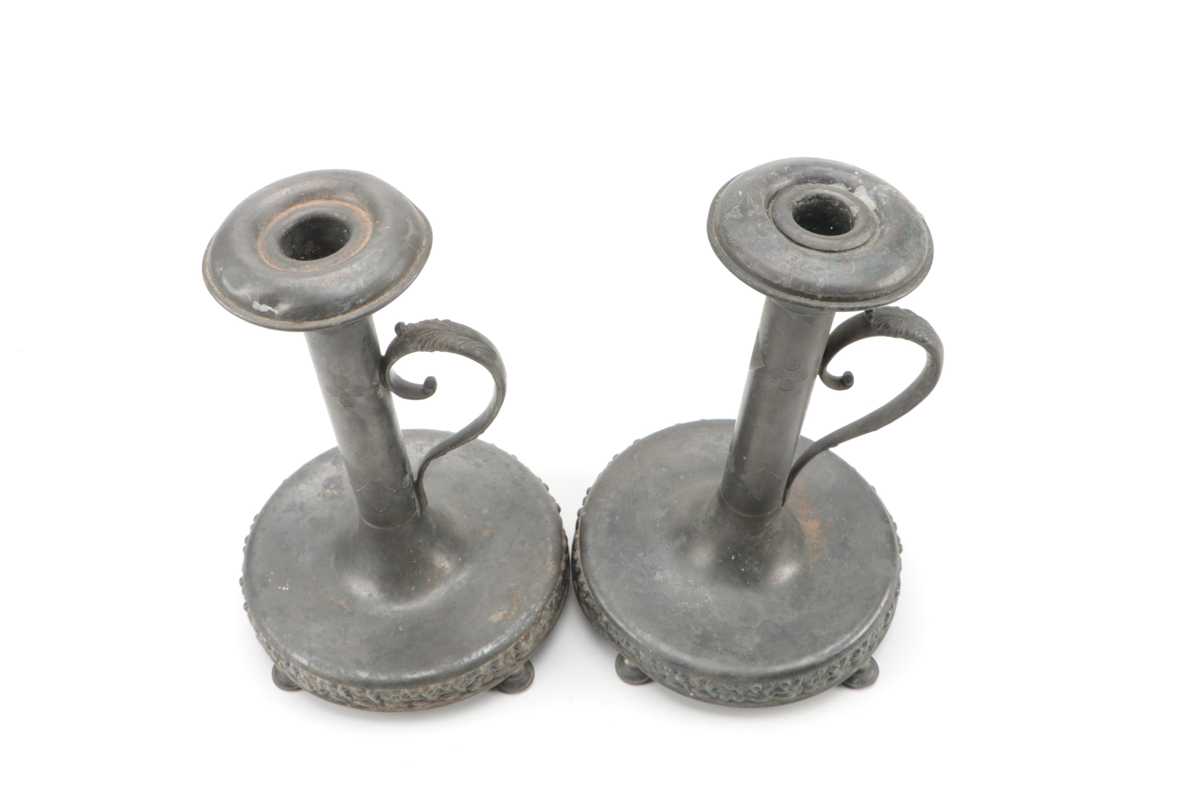 Pair of Late Victorian Pairpoint Pewter Chambersticks