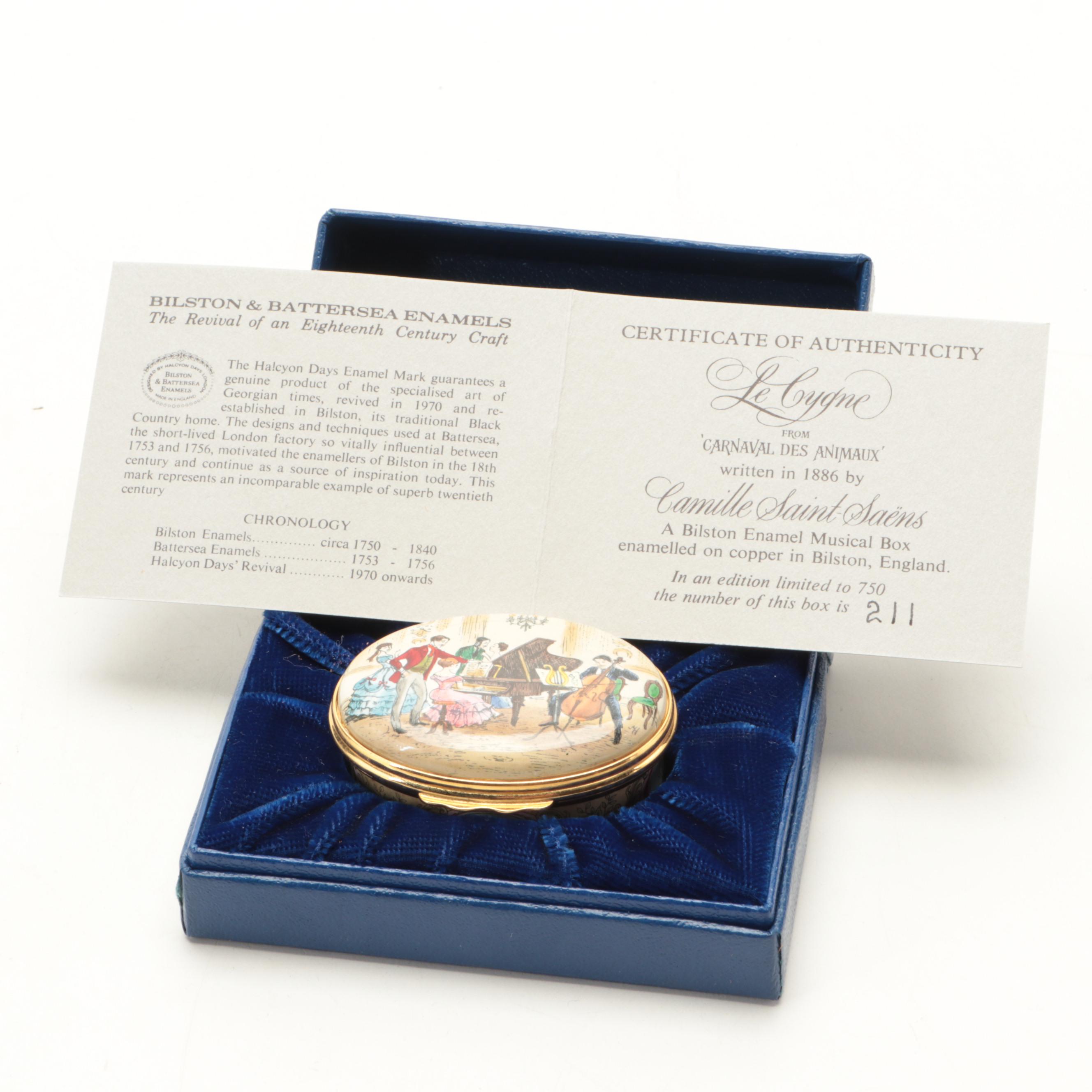 Halcyon Days Bilston and Battersea Carnaval des Animaux "Le Cygne" Music Box