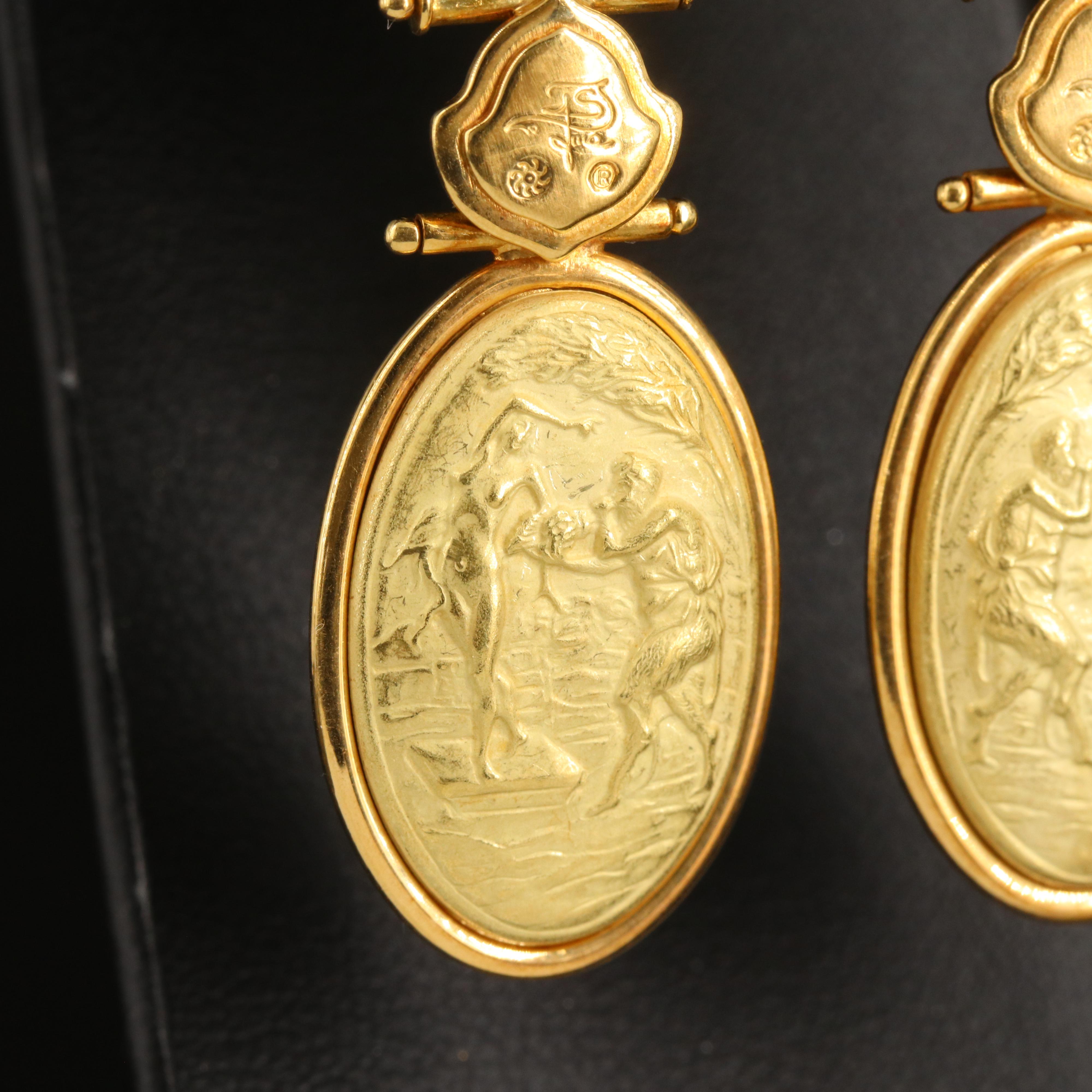 Ivo Spina 18K Renaissance Revival Pan and Syrinx Cameo and Garnet Earrings