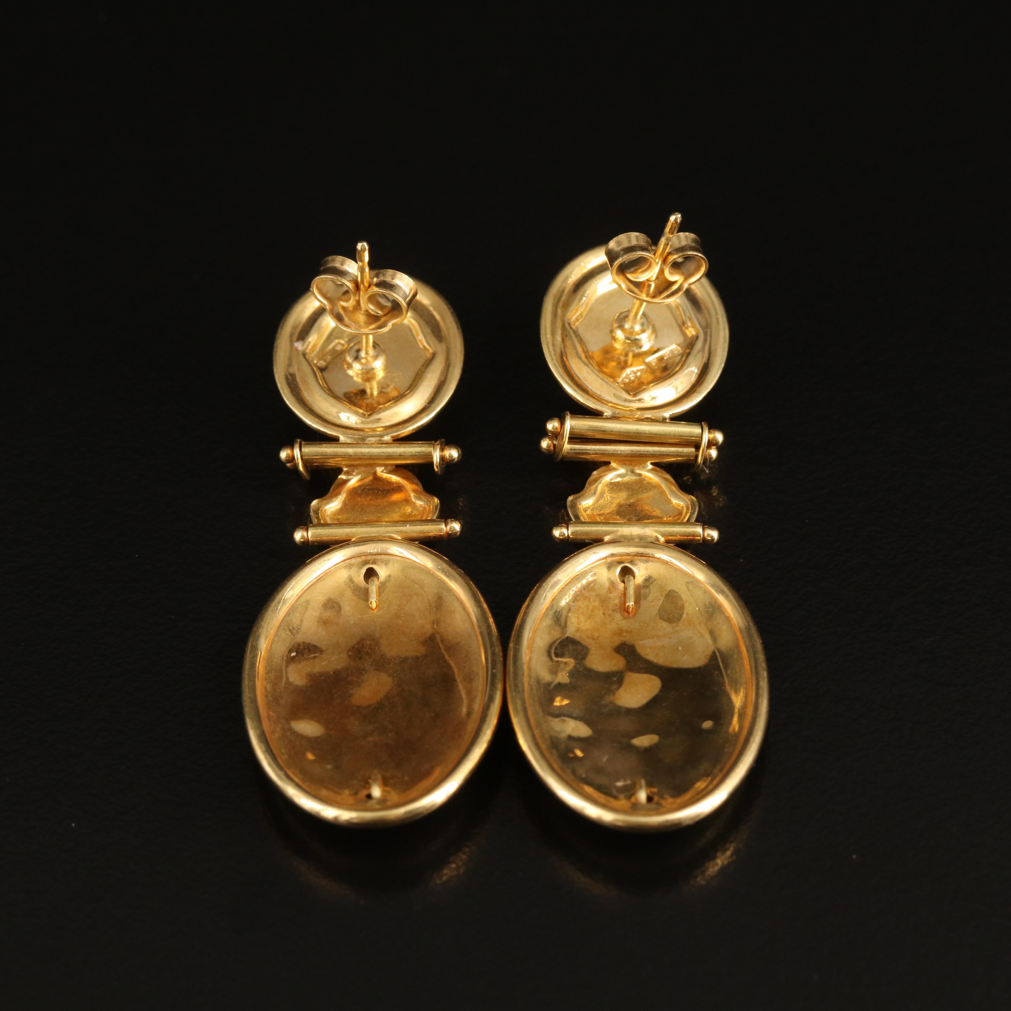 Ivo Spina 18K Renaissance Revival Pan and Syrinx Cameo and Garnet Earrings