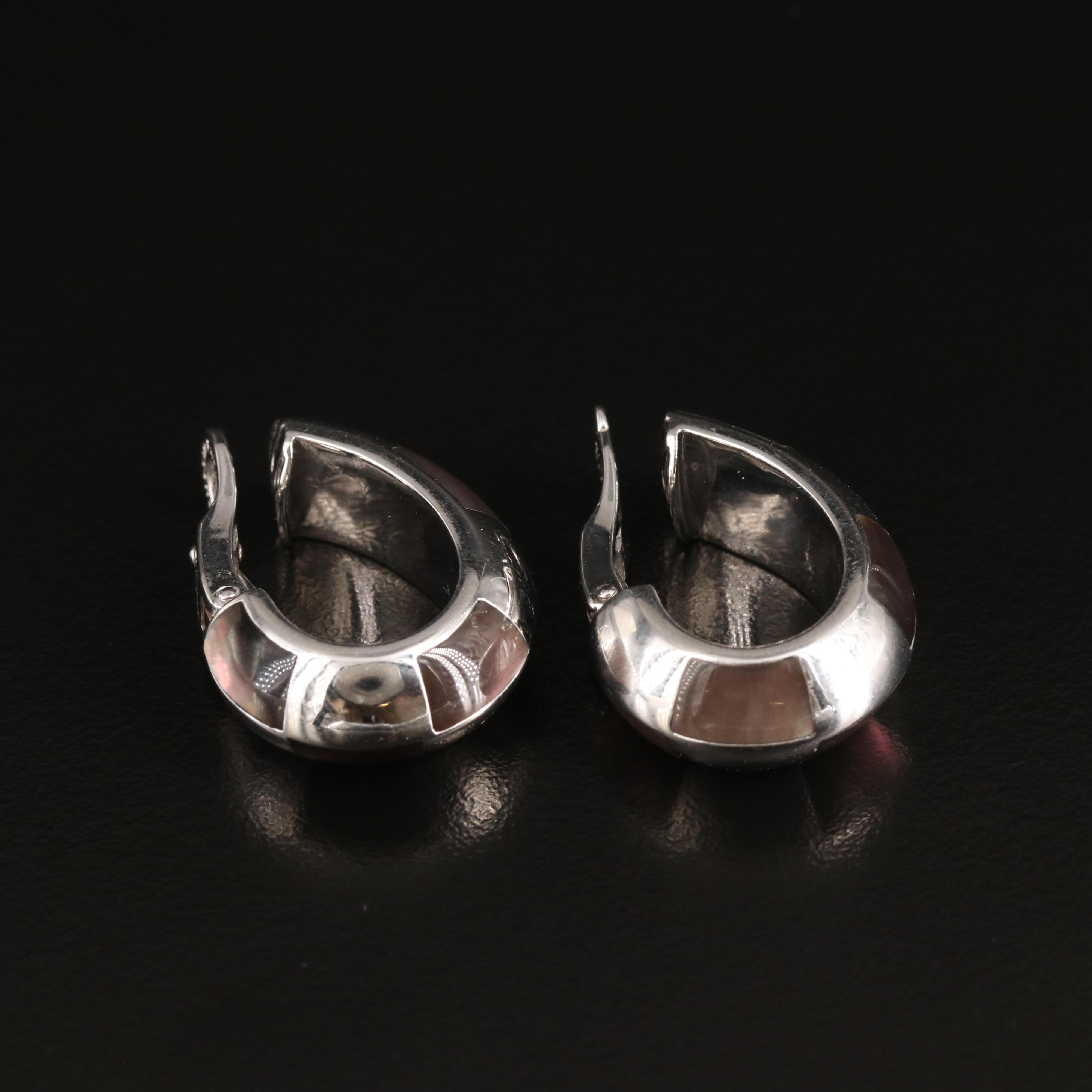 French 18K Mother-of-Pearl Inlay J Hoop Earrings