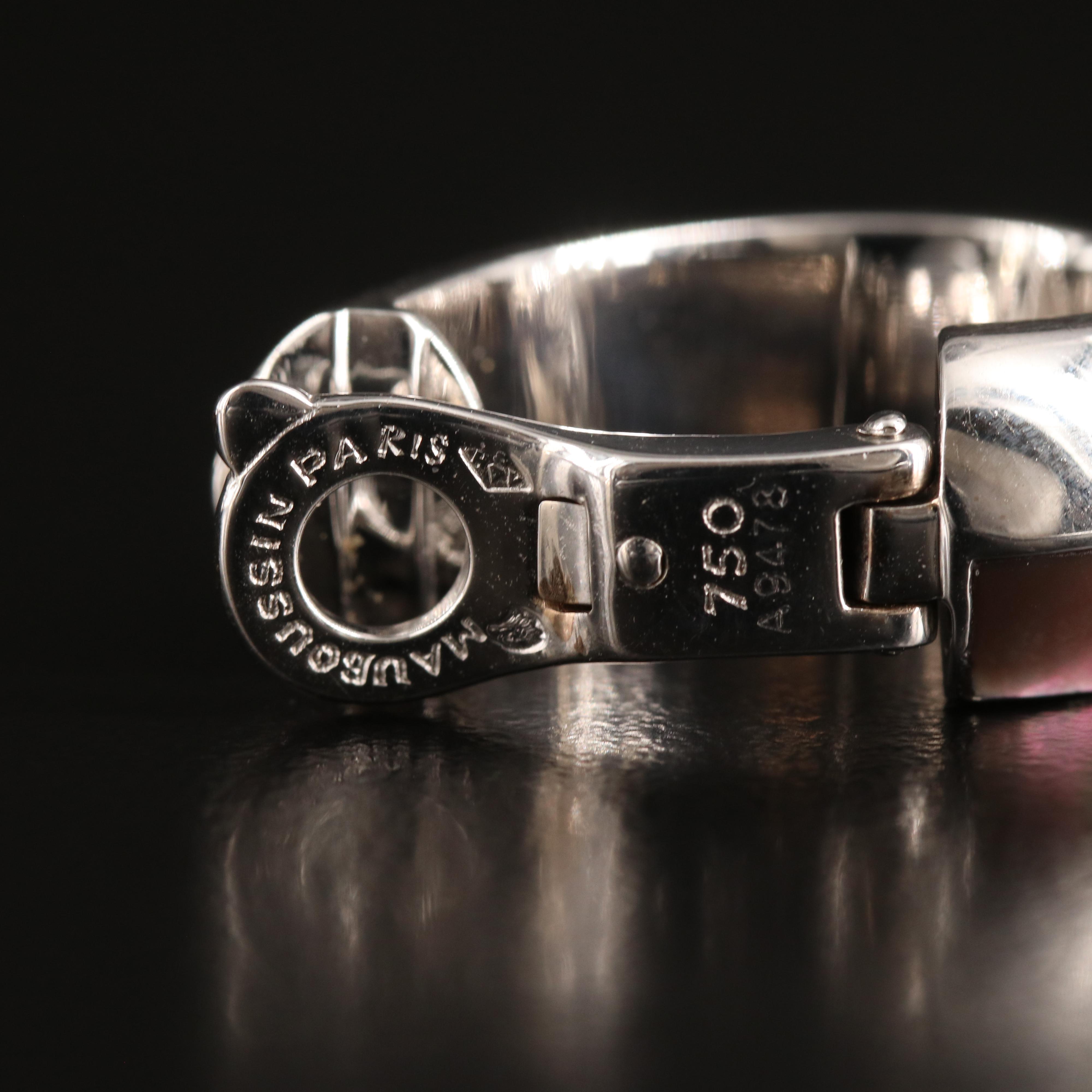 French 18K Mother-of-Pearl Inlay J Hoop Earrings