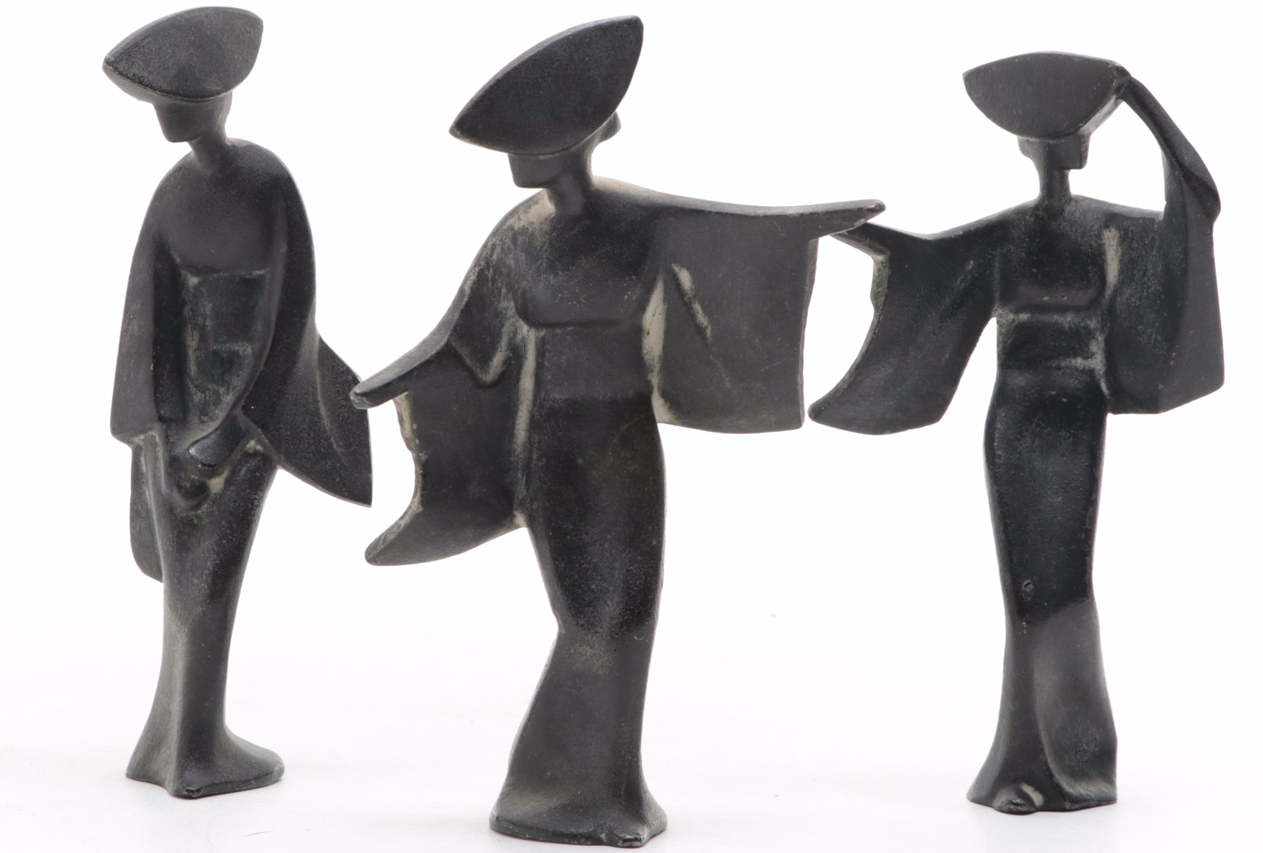 Japanese Cast Iron Sculptures of Dancers