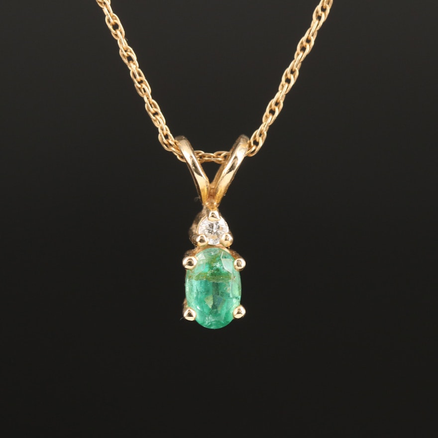 14K Emerald and Diamond Pendant Necklace