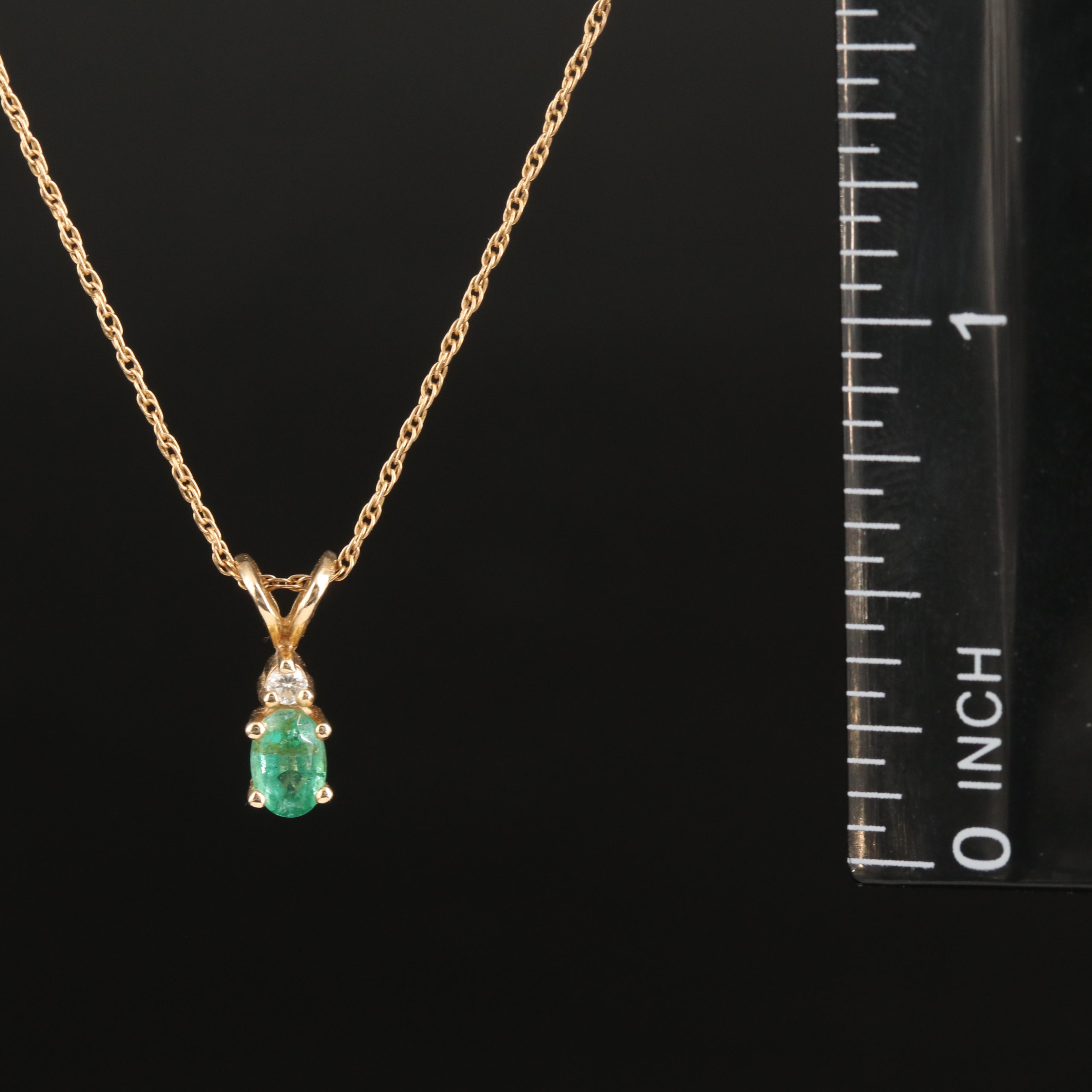 14K Emerald and Diamond Pendant Necklace