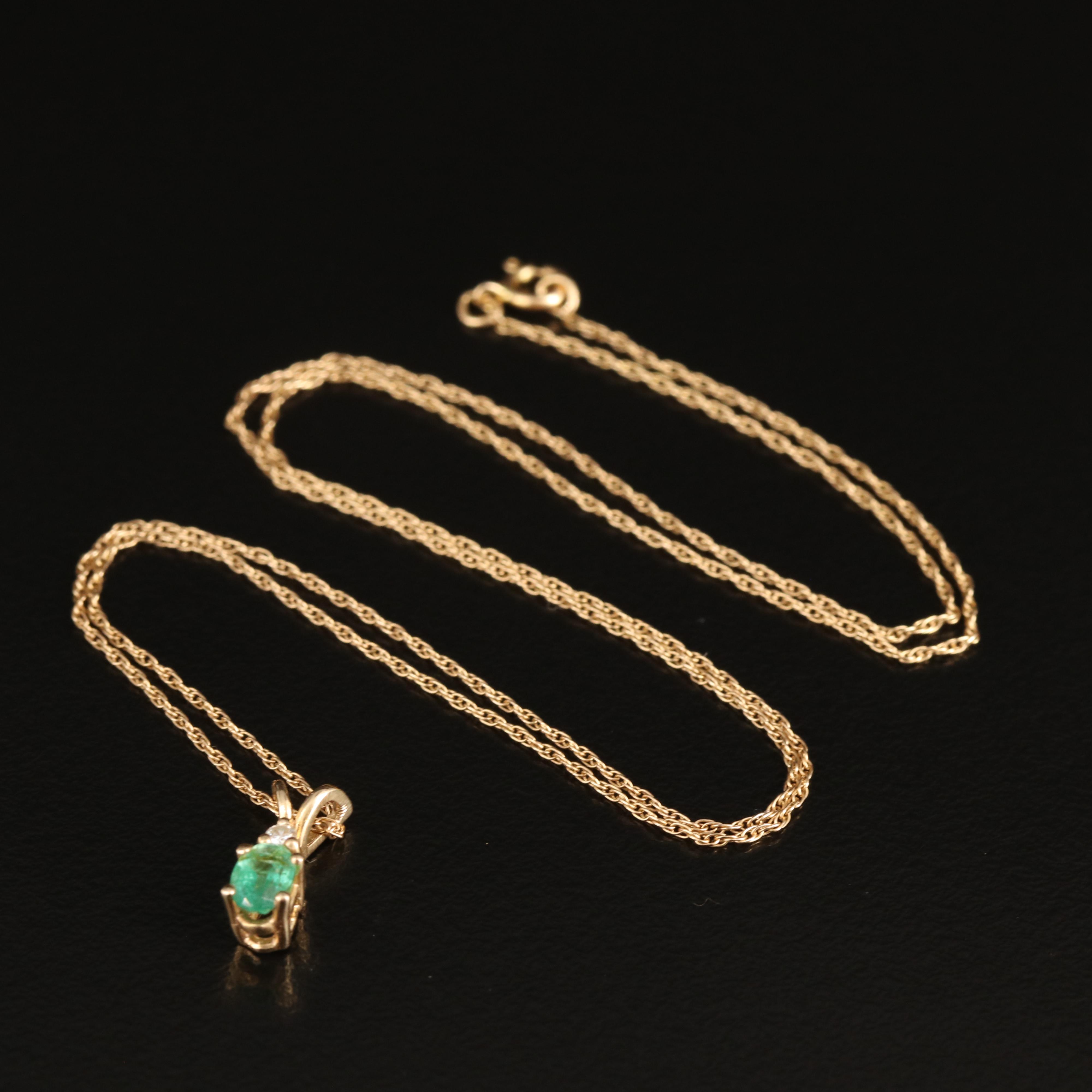 14K Emerald and Diamond Pendant Necklace