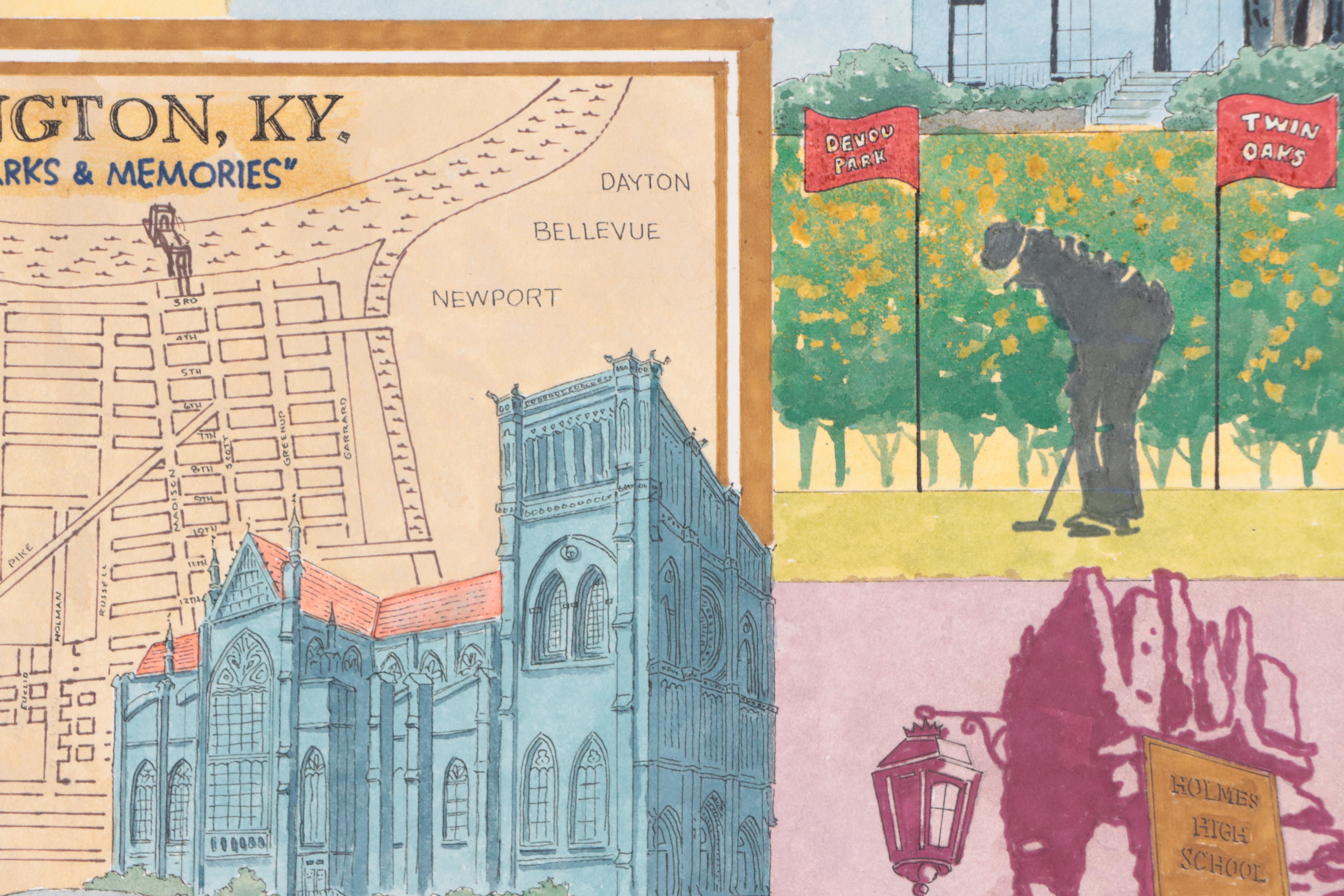 R. Kramer Mixed Media Painting "Covington, K.Y. / Landmarks & Memories"