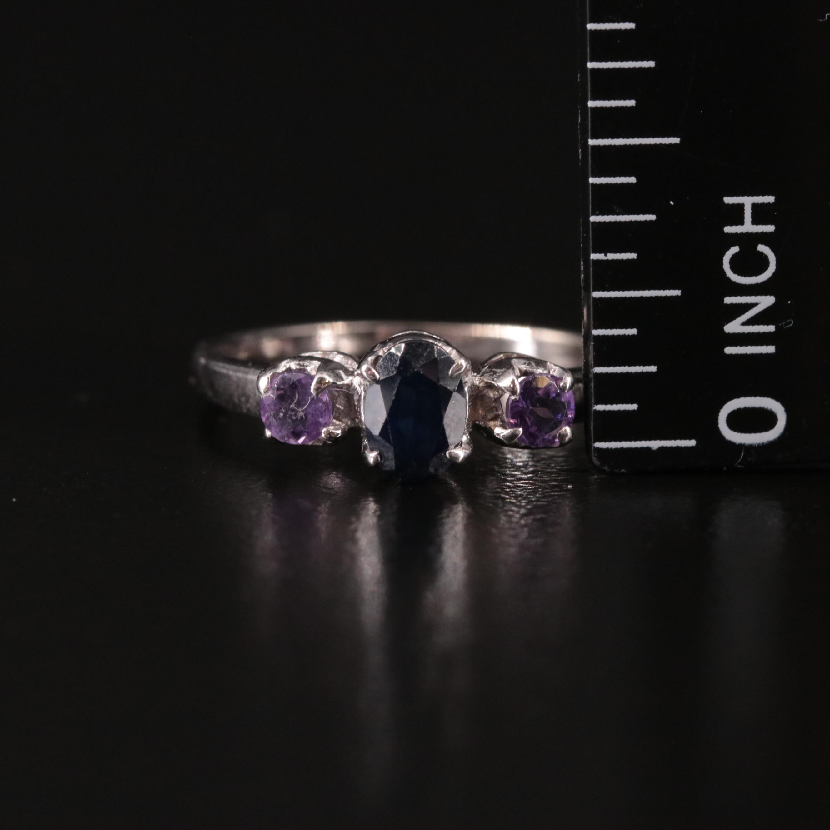 Sterling Sapphire and Amethyst Ring