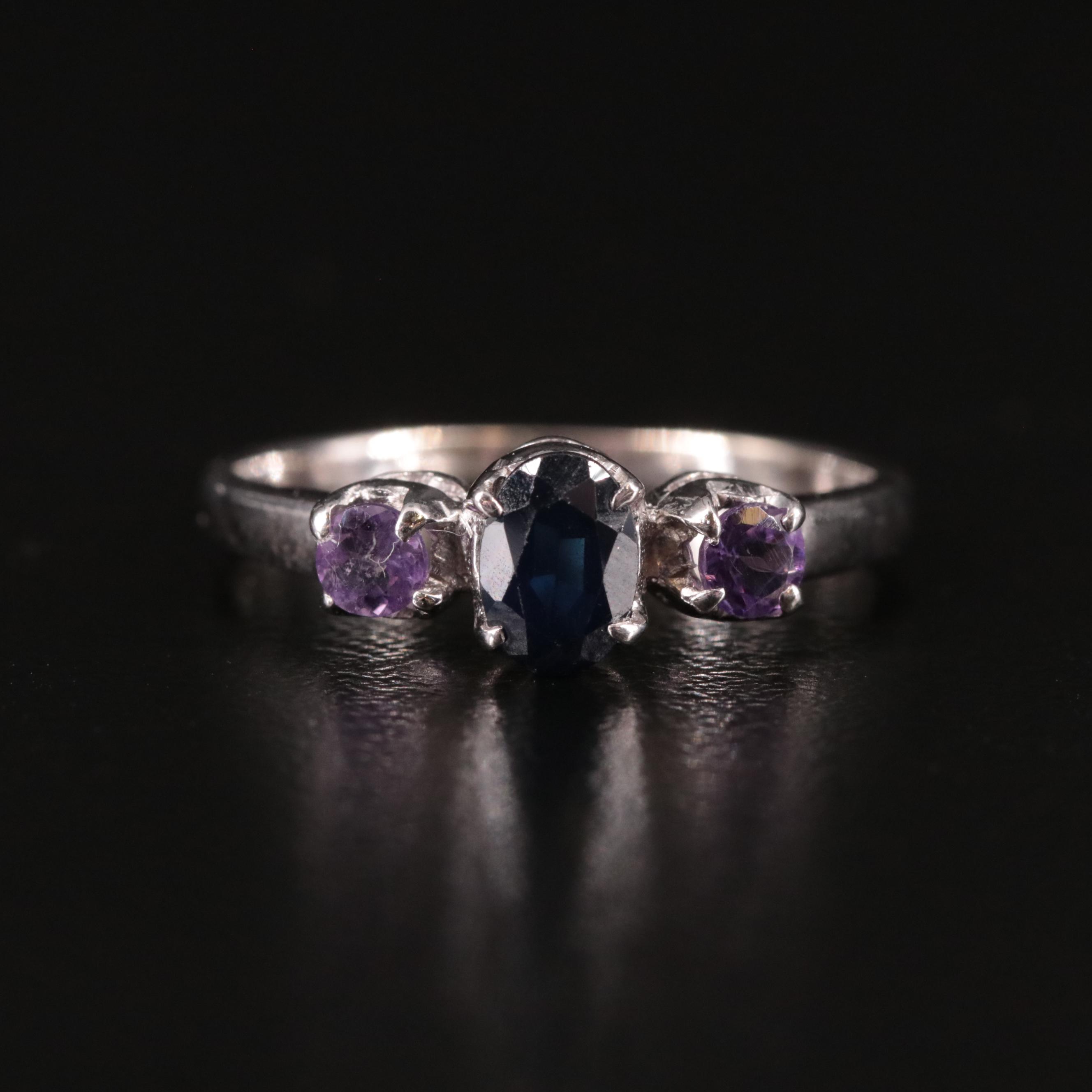 Sterling Sapphire and Amethyst Ring