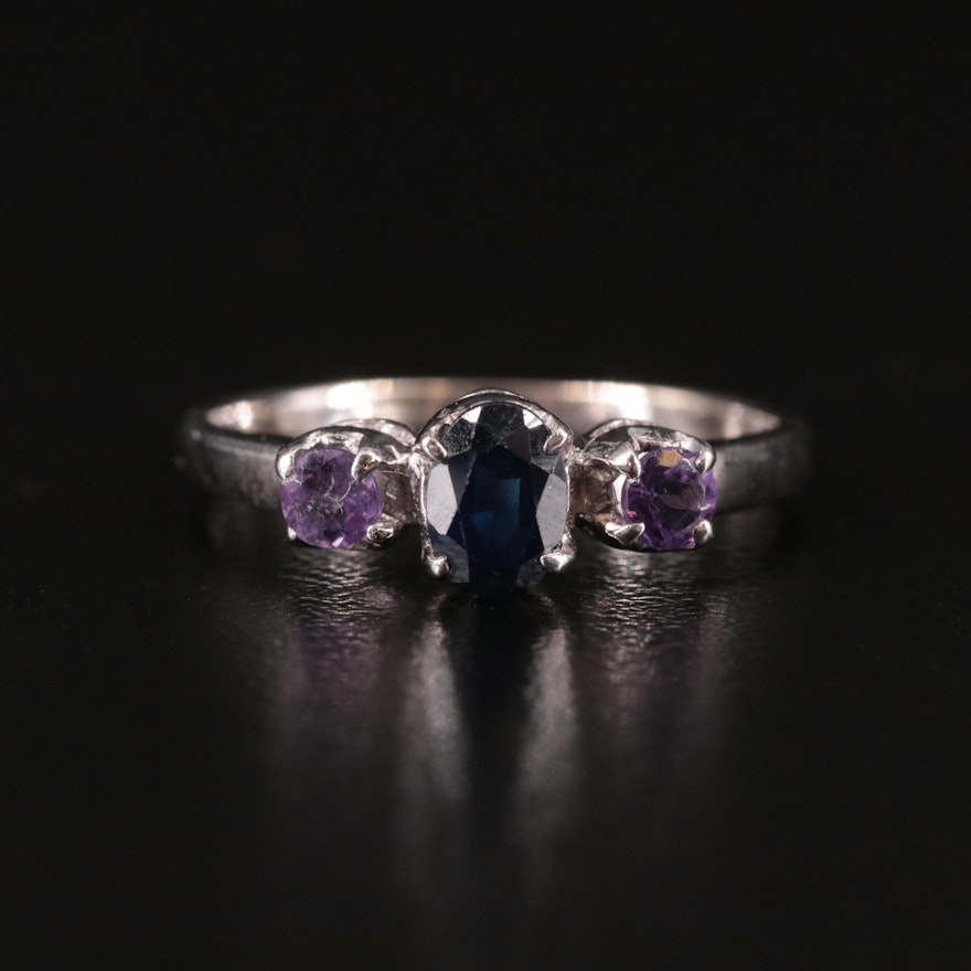 Sterling Sapphire and Amethyst Ring